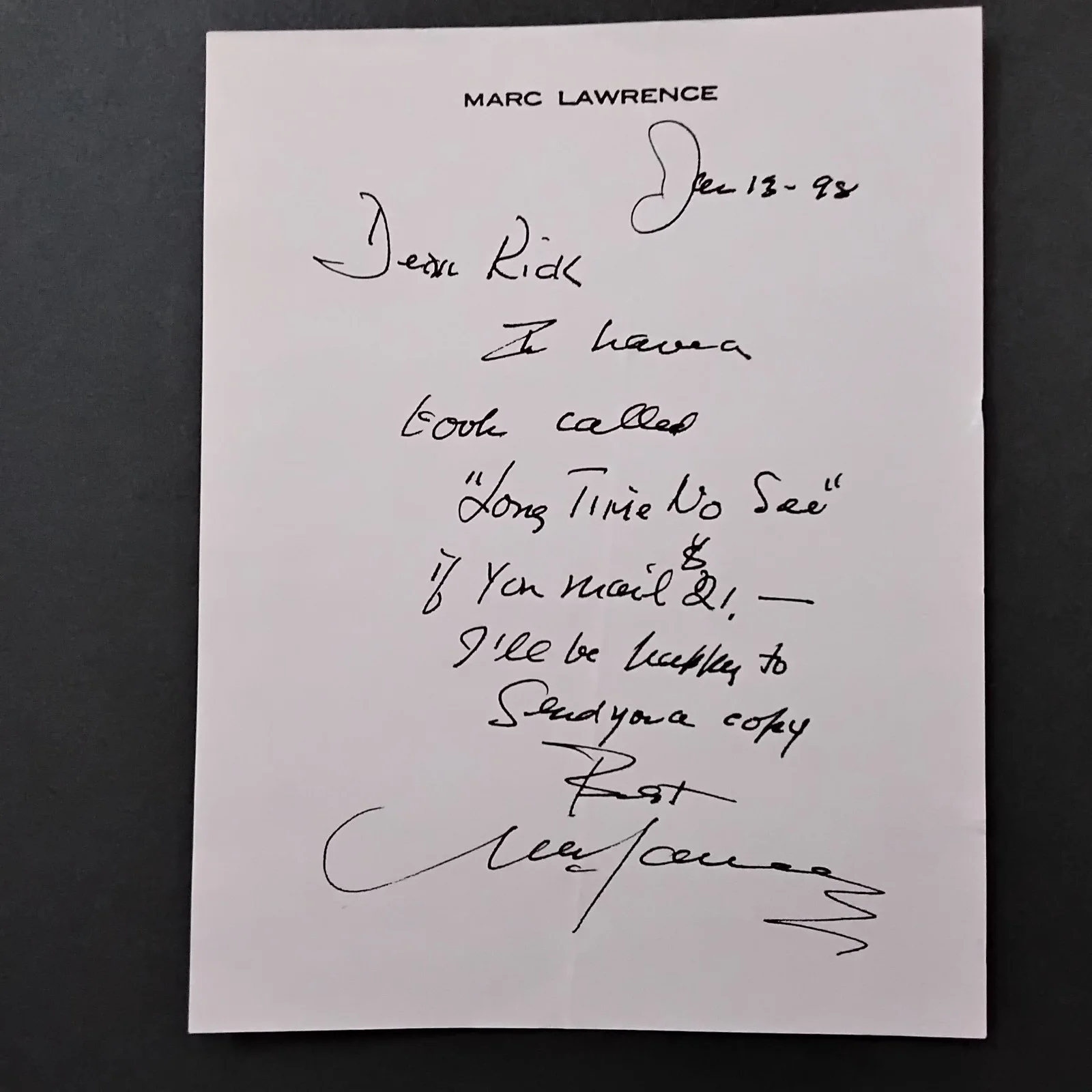 Marc Lawrence SIGNED Note Photo Movie TV Actor Gun for Hire Asphalt Jungle Bond, изображение 3