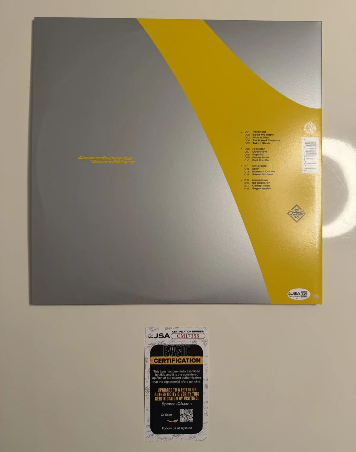 Post Malone Autographed beerbongs & bentleys Vinyl Record LP JSA COA, изображение 2