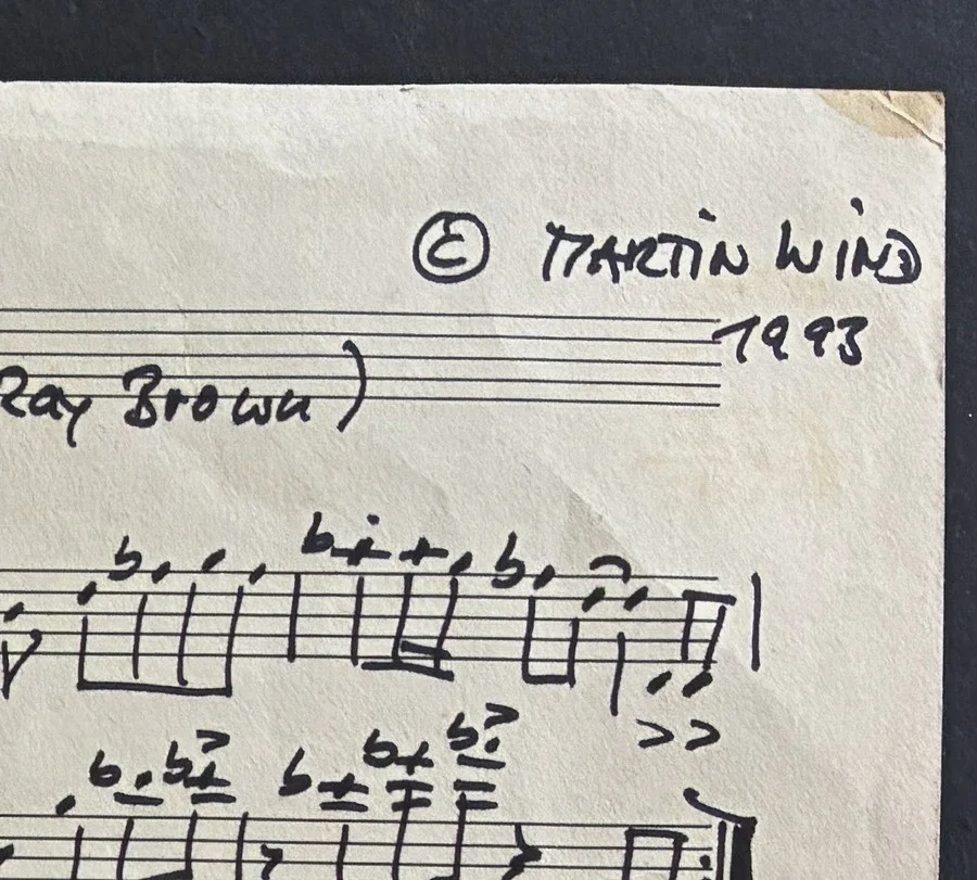 Martin Wind Autograph Music Manuscript Signed RAY BAM 1993 Created for Ray Brown, image 2
