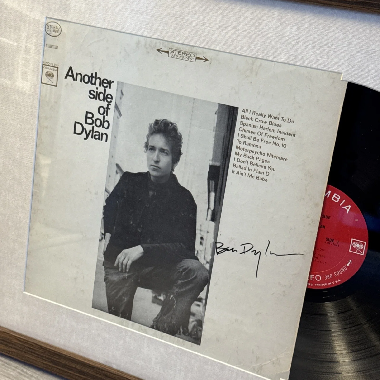 Autographed Framed Bob Dylan LP Display with COA Another Side Of Bob Dylan, image 2