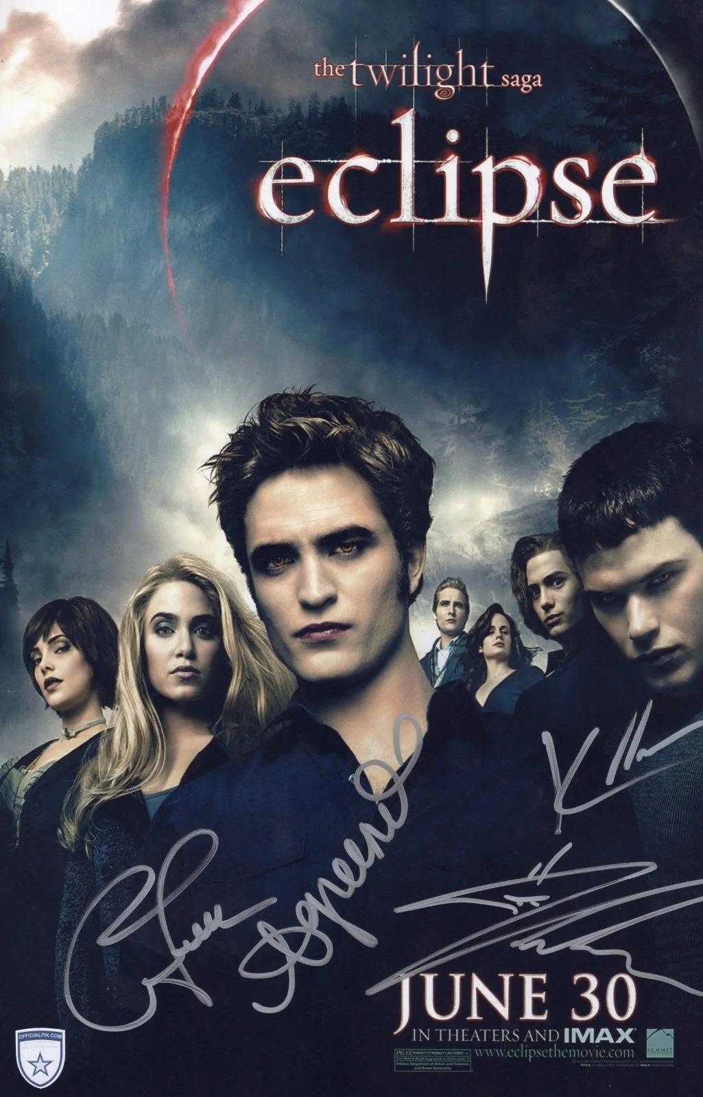 Kellan Lutz, Ashely Green, Peter Facinelli, Jackson Rathbone — Signed Twilight Eclipse 11x17 Lutz, Green, Facinelli, Rathbone Official Pix COA