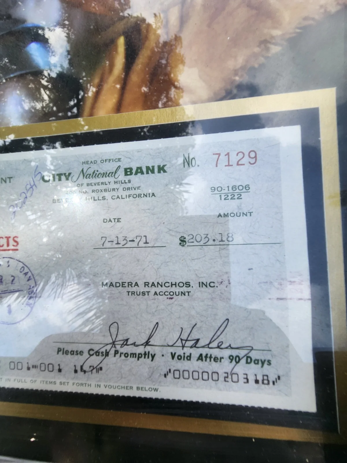 Jack Haley — The Wizard of Oz Tin Man and Hickory Jack Haley Signed Check with Photo Framed, изображение 4