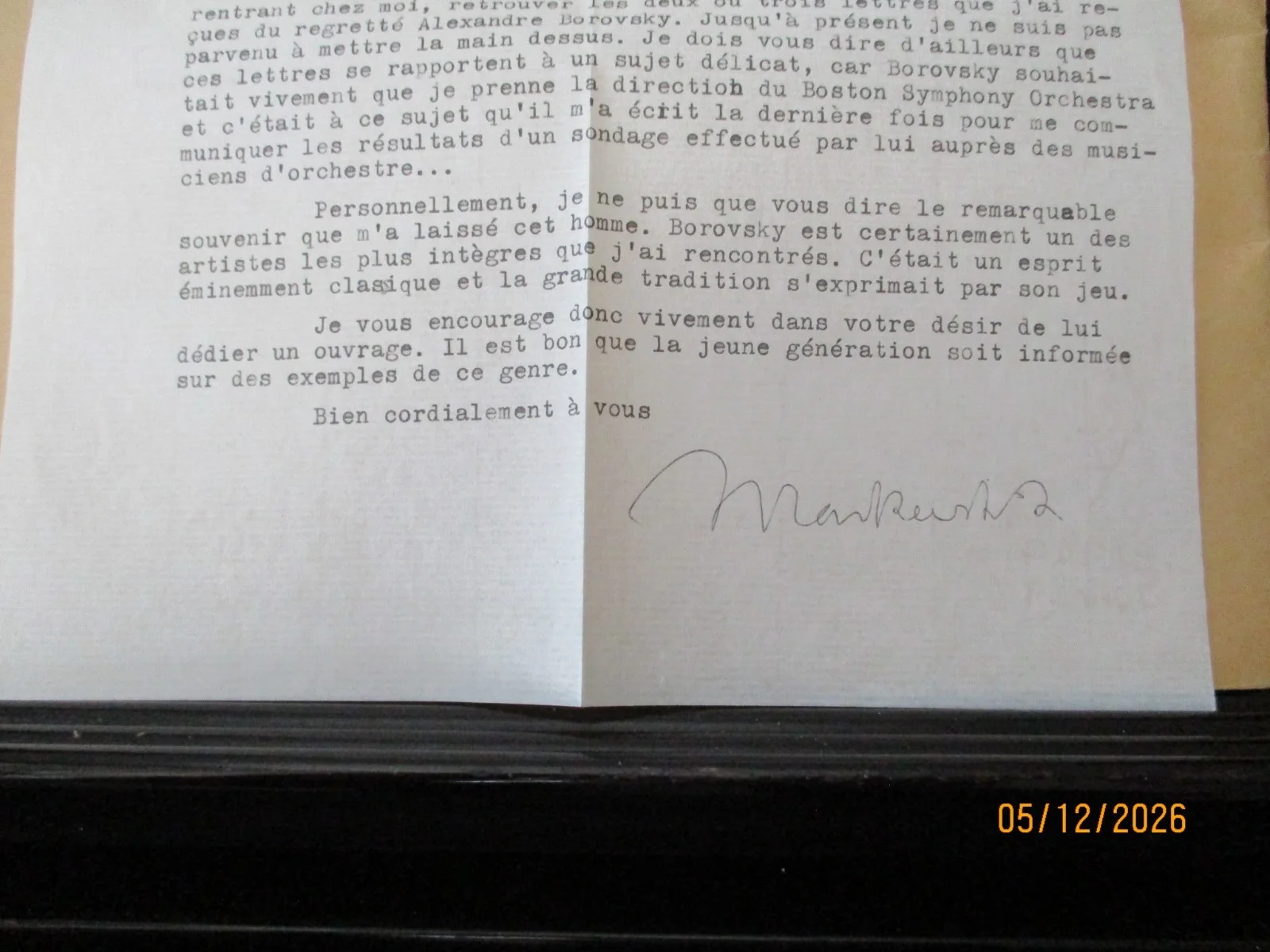 IGOR MARKEVITCH typed-signed autographed 1969 letter re ALEXANDER BOROVSKY, image 3