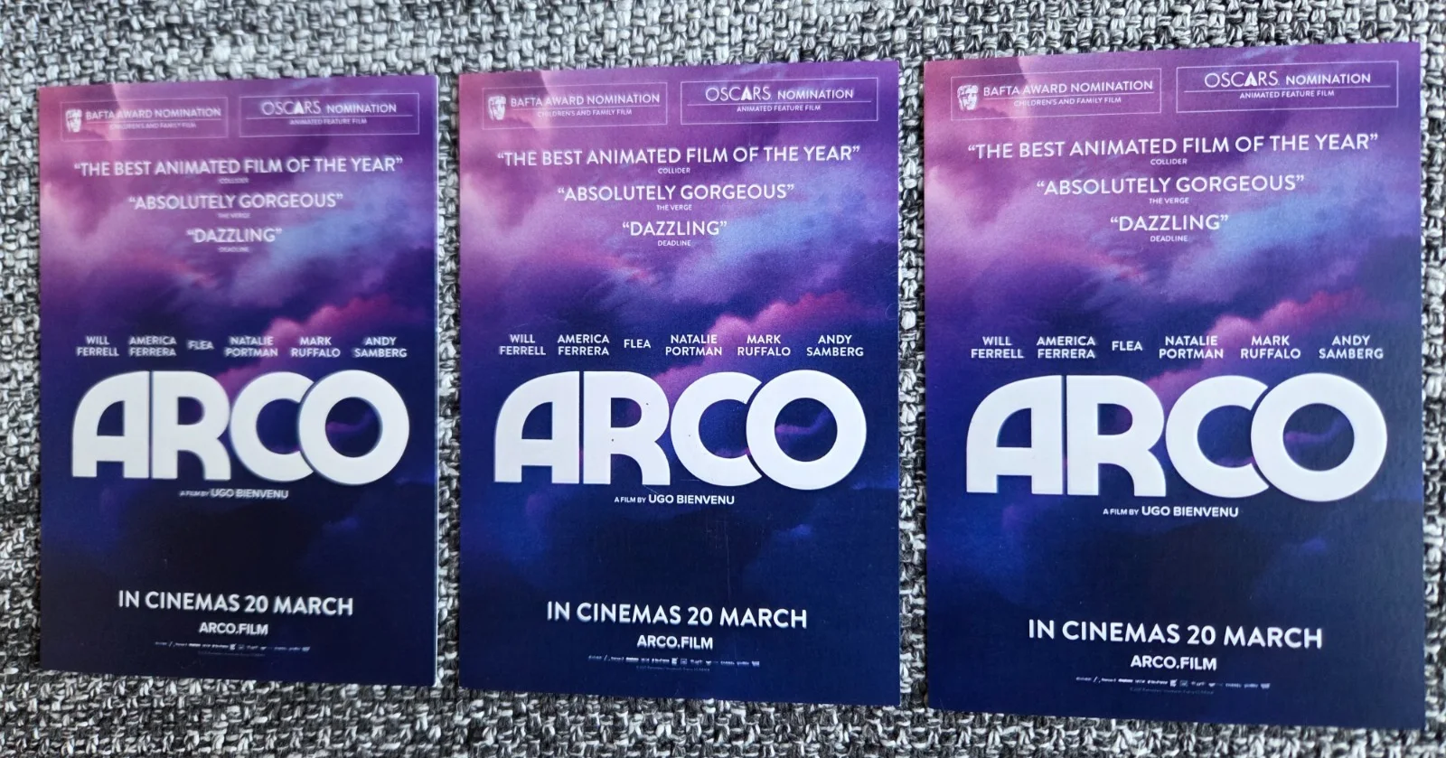 3 x ARCO movie promo postcards set (2026 French animated film), изображение 2