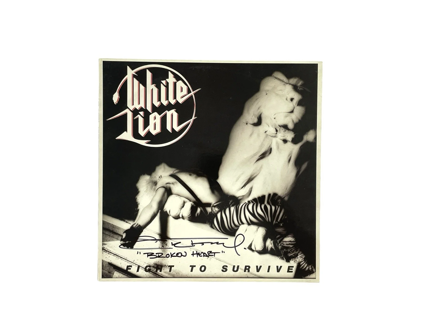 White Lion Mike Tramp Signed Fight To Survive Vinyl Broken Heart Inscription JSA, изображение 2