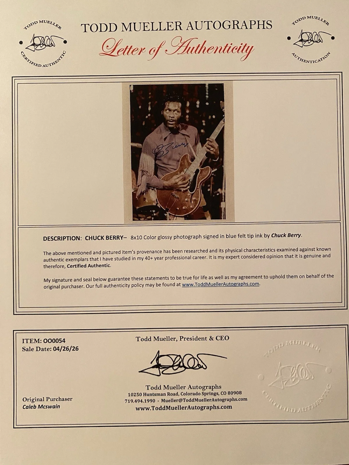 Chuck Berry Signed Autographed Photo With COA Johnny B Goode Rock N Roll Music, изображение 4