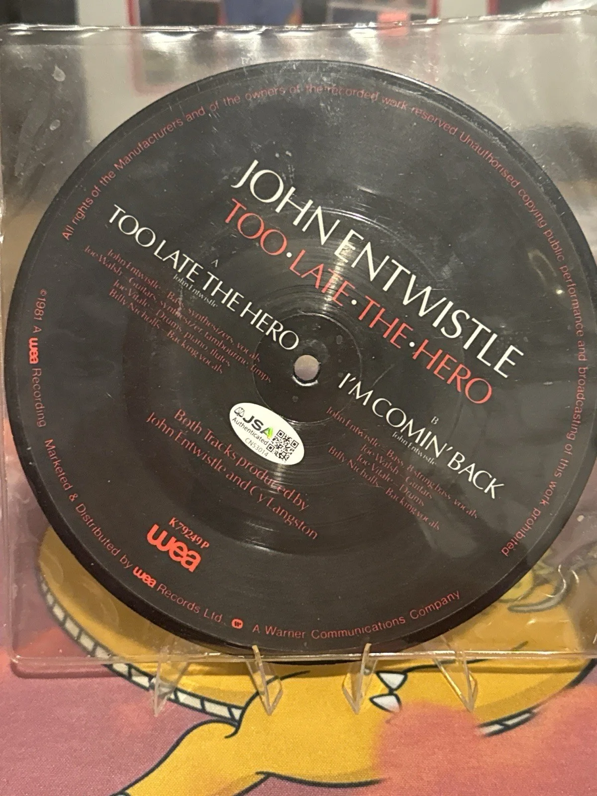 John Entwistle Signed Too Late The Hero Picture Disc JSA COA Autograph The Who, image 4