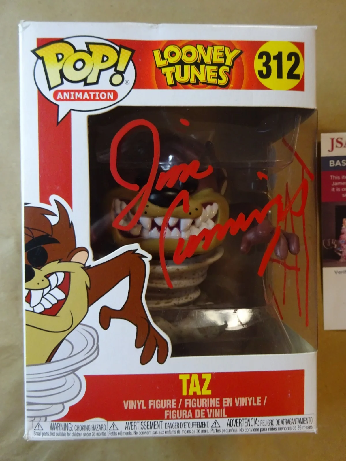Jim Cummings — Signed Jim Cummings Autographed Taz Looney Tunes Funko Pop JSA COA, image 2