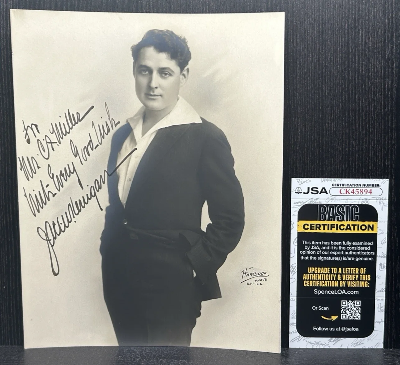 J. Warren Kerrigan — J. WARREN KERRIGAN SIGNED DOUBLE-WEIGHT HARTSOOK PHOTO Authentic Autograph JSA, изображение 2