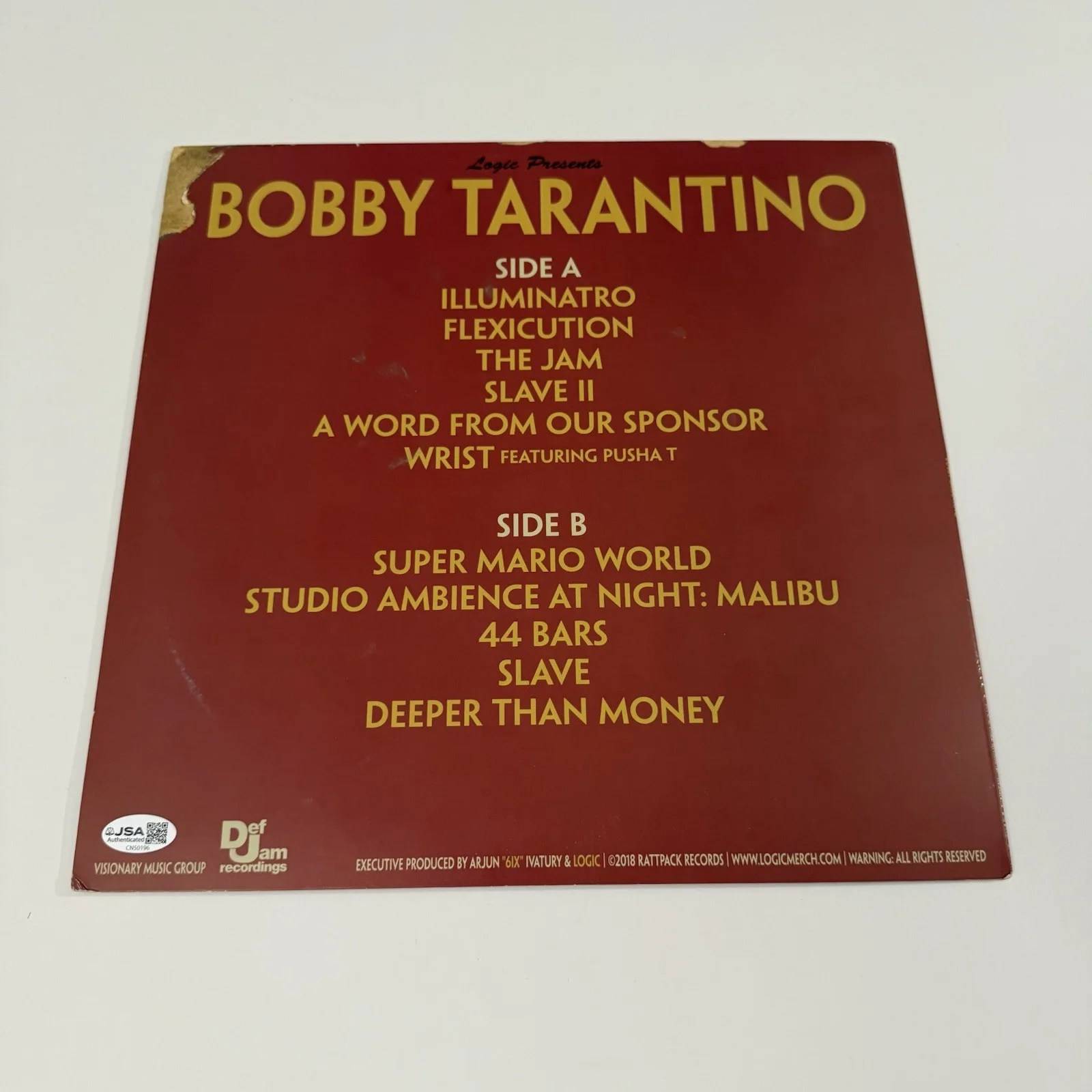 LOGIC RAPPER SIGNED BOBBY TARANTINO VINYL RECORD RATTPACK JSA COA, image 3