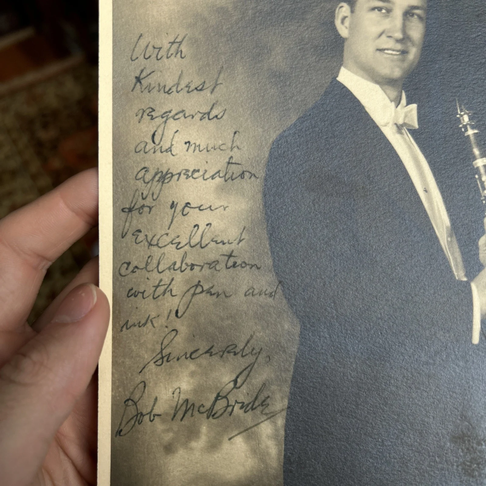 Signed Bob McBride Clarinetist Photo - Huntington Studio - 1920s Music History, изображение 4