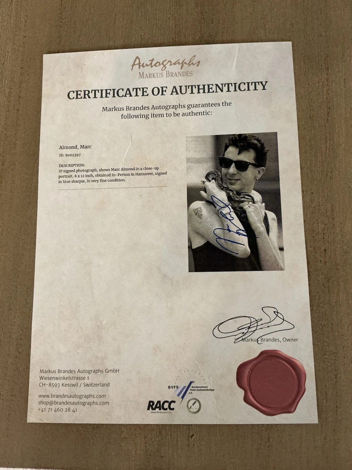 Authenticated Marc Almond Signed Photo, image 2