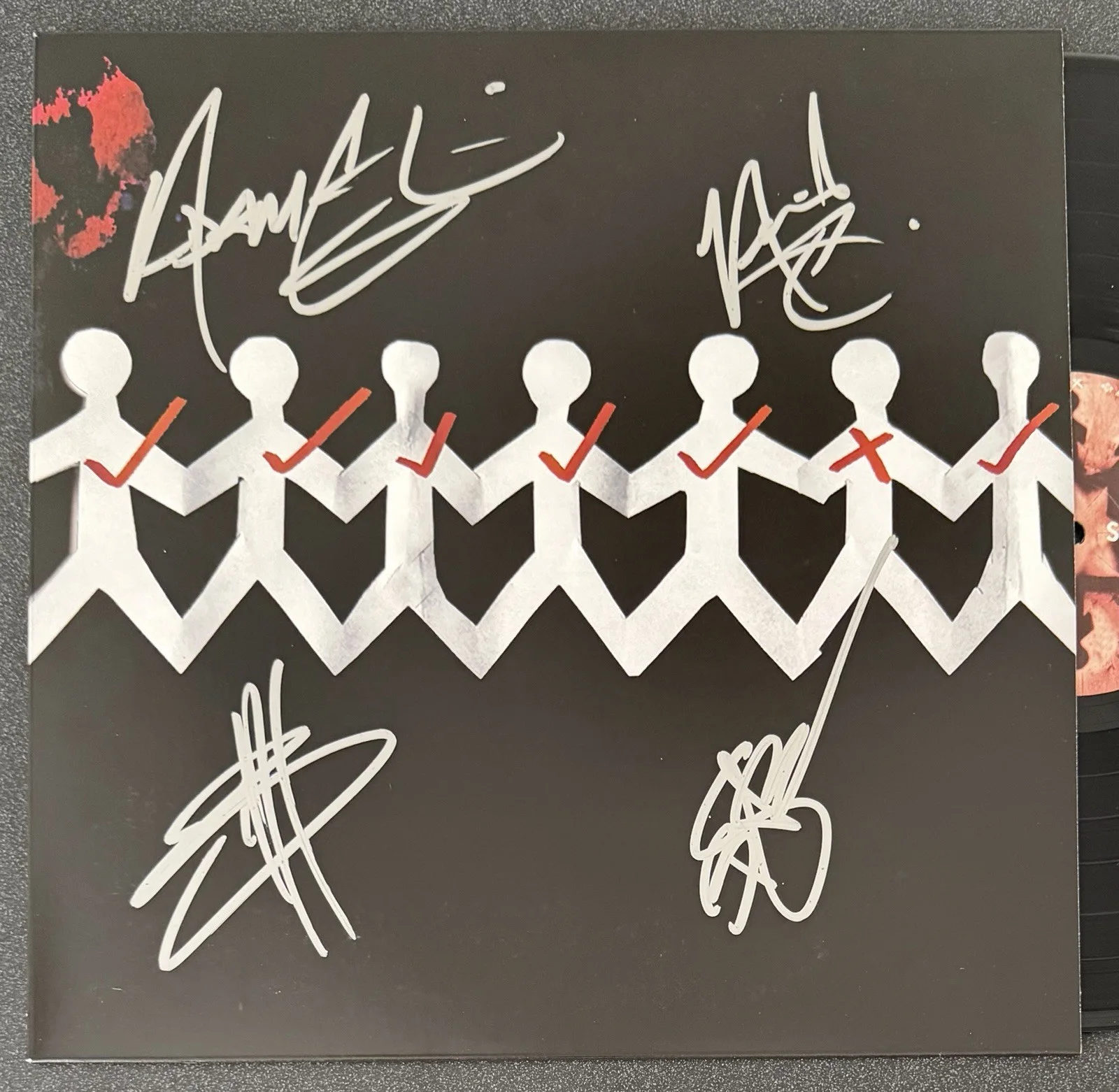ADAM GONTIER +3 SIGNED THREE DAYS GRACE ONE-X VINYL ALBUM LP FULL BAND JSA COA, image 2