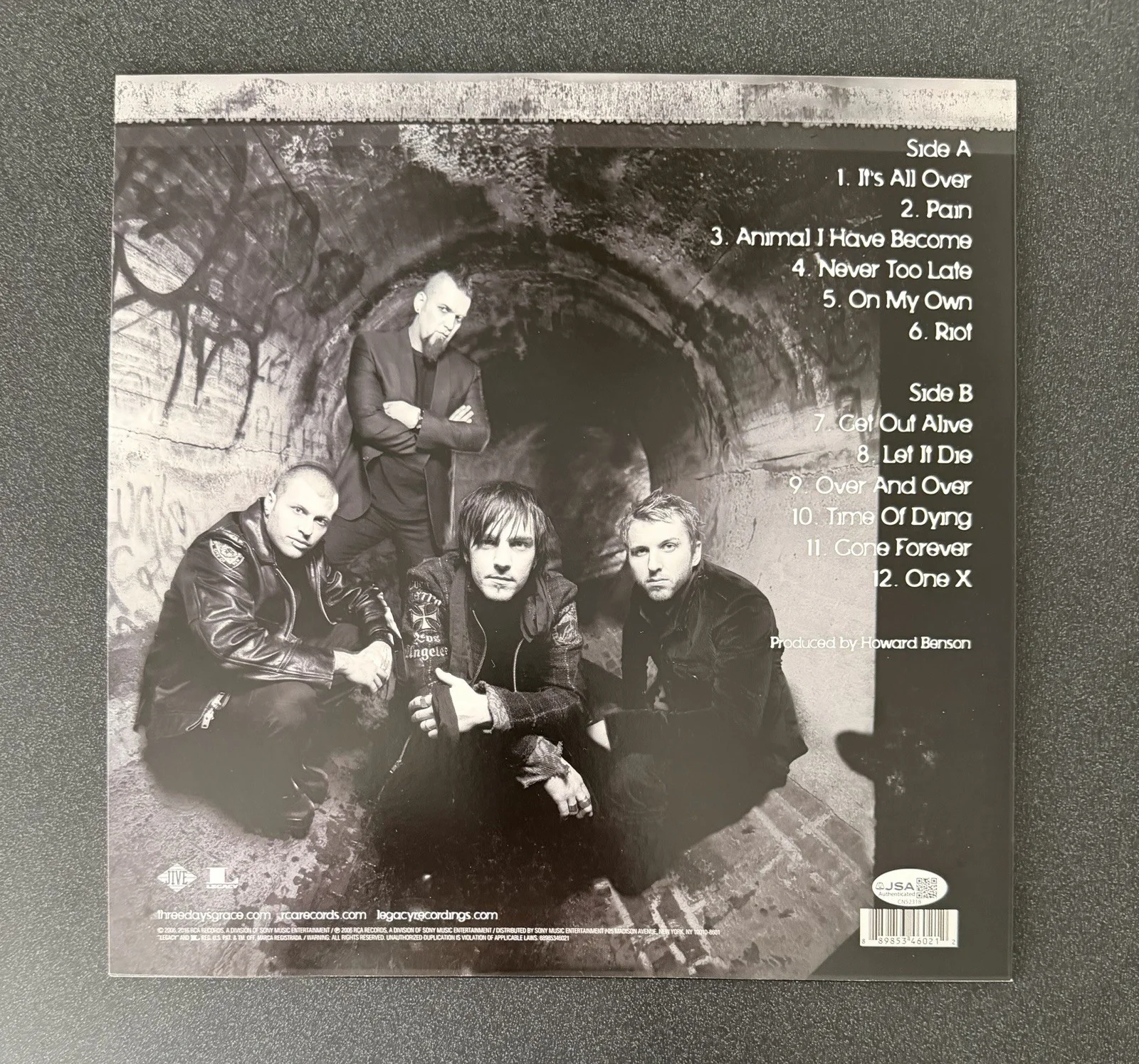 ADAM GONTIER +3 SIGNED THREE DAYS GRACE ONE-X VINYL ALBUM LP FULL BAND JSA COA, image 3