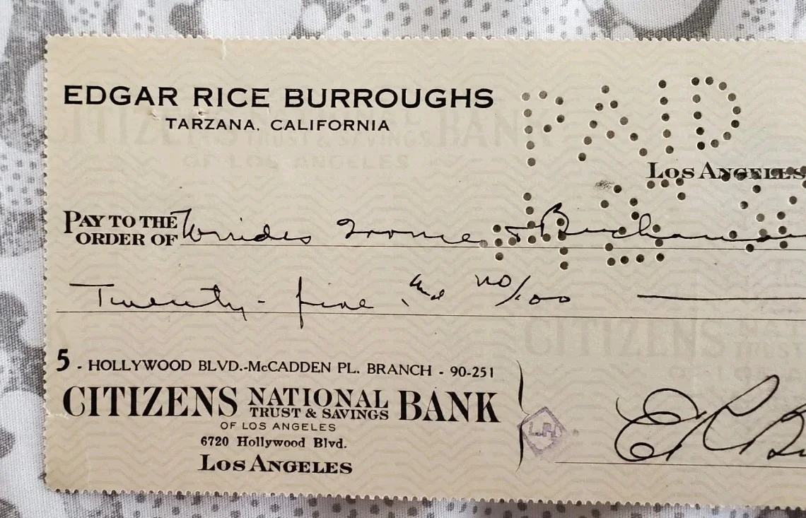 Edgar Rice Burroughs — Edgar Rice Burroughs Signed 1937 Check + Copy Of Letter Of Provenance, image 2
