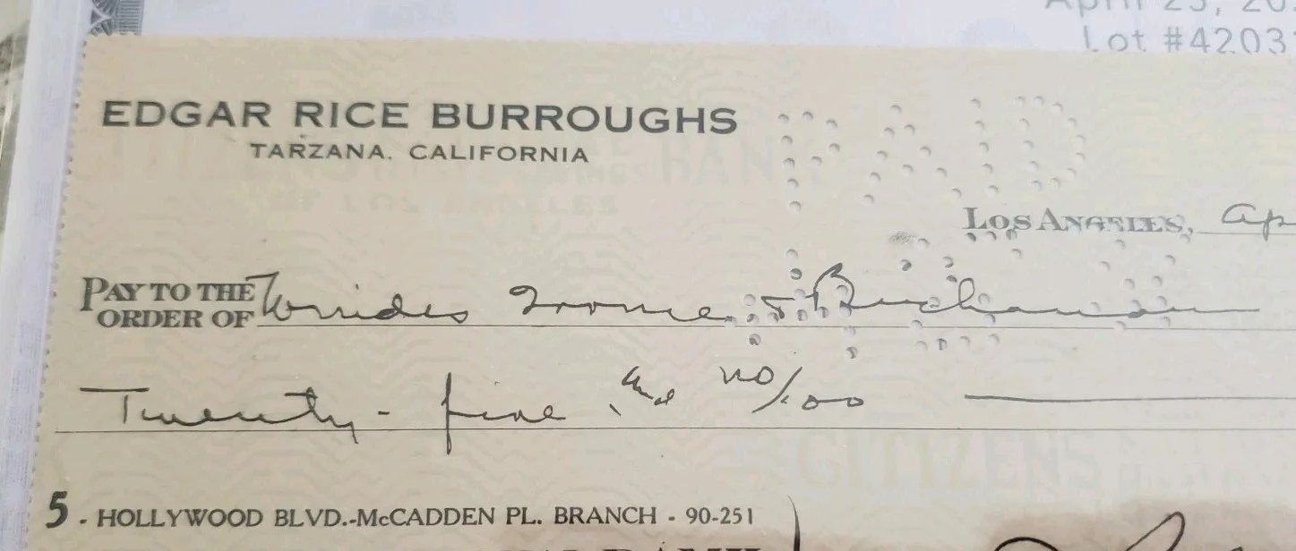 Edgar Rice Burroughs — Edgar Rice Burroughs Signed 1937 Check + Copy Of Letter Of Provenance, image 3