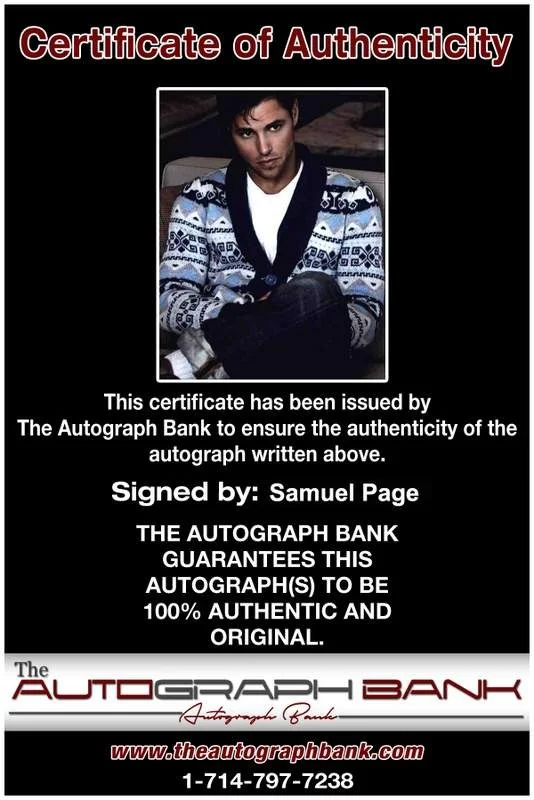 Samuel Page — Samuel Page signed celebrity 8x10 photo W/Cert Autograph 0346, изображение 2