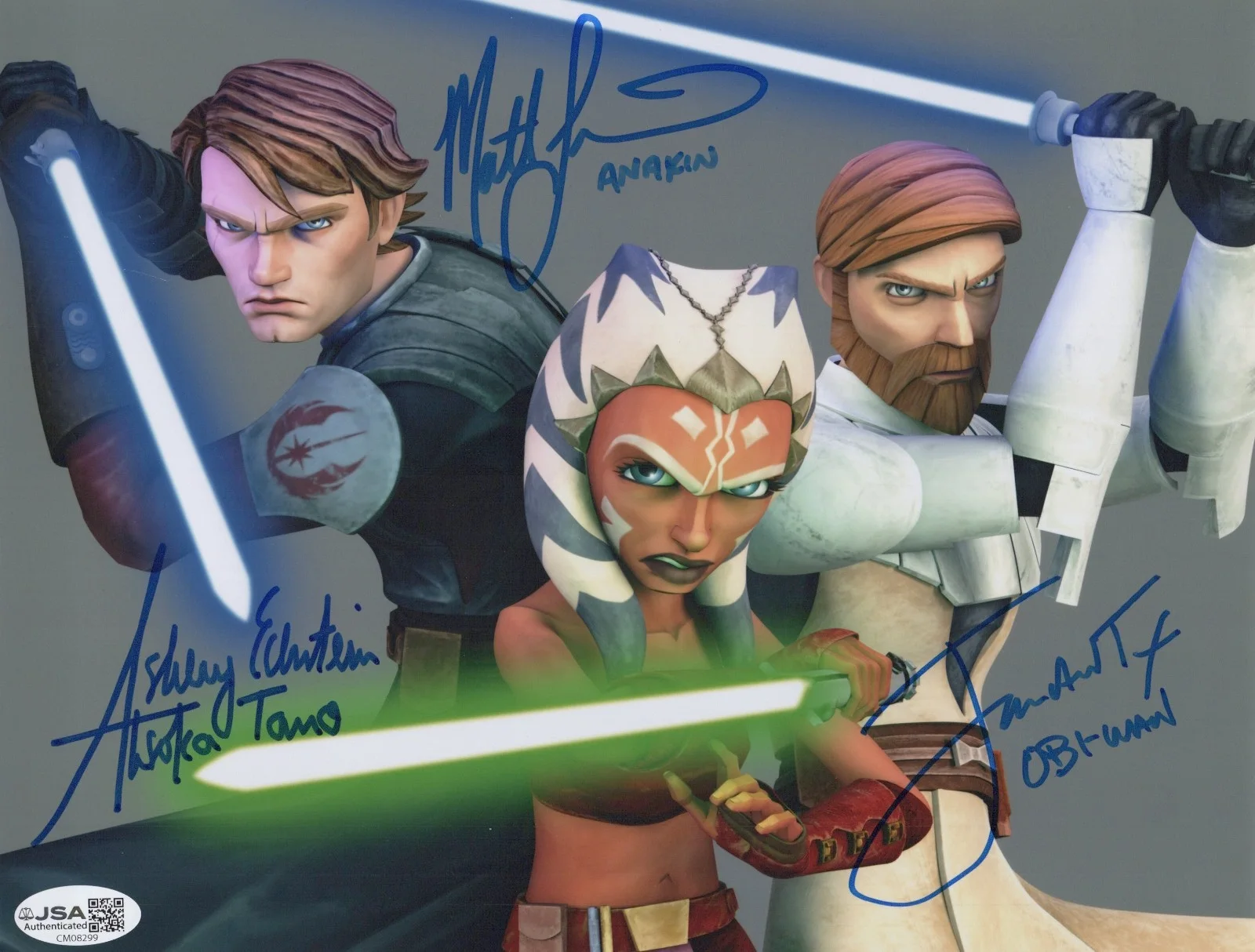 Matt Lanter, Ashley Eckstein, James Arnold Taylor — STAR WARS CLONE WARS CAST X3 8x10 Photo Ashley Eckstein +2 Autograph JSA COA
