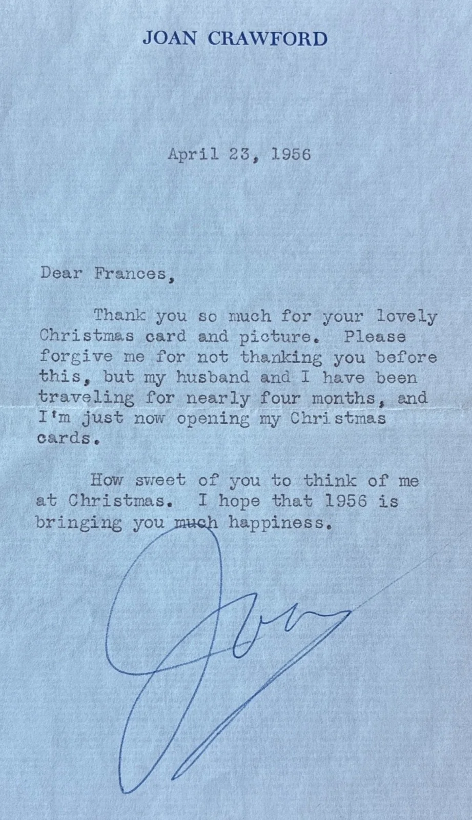 Joan Crawford — 1956 Joan Crawford Signed Typed Letter & Envelope Hollywood Autograph, изображение 2