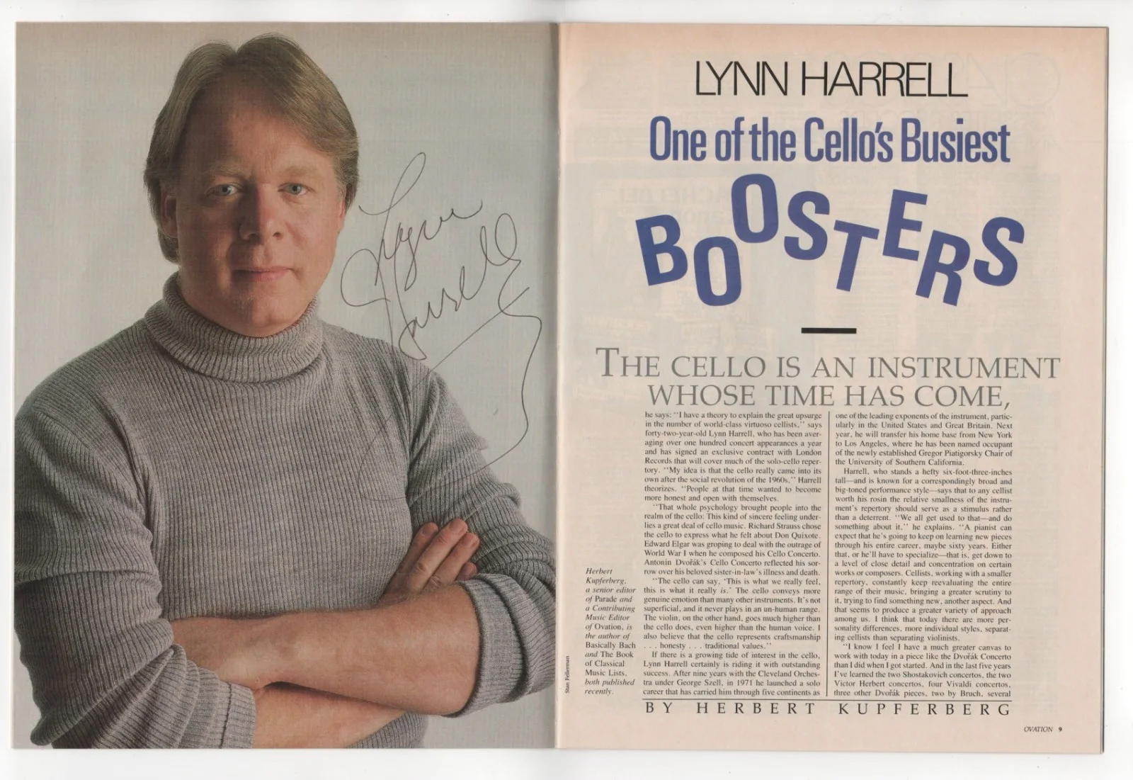 Renowned Cellist Lynn Harrell Autographed Ovation Magazine, Double sig, image 3
