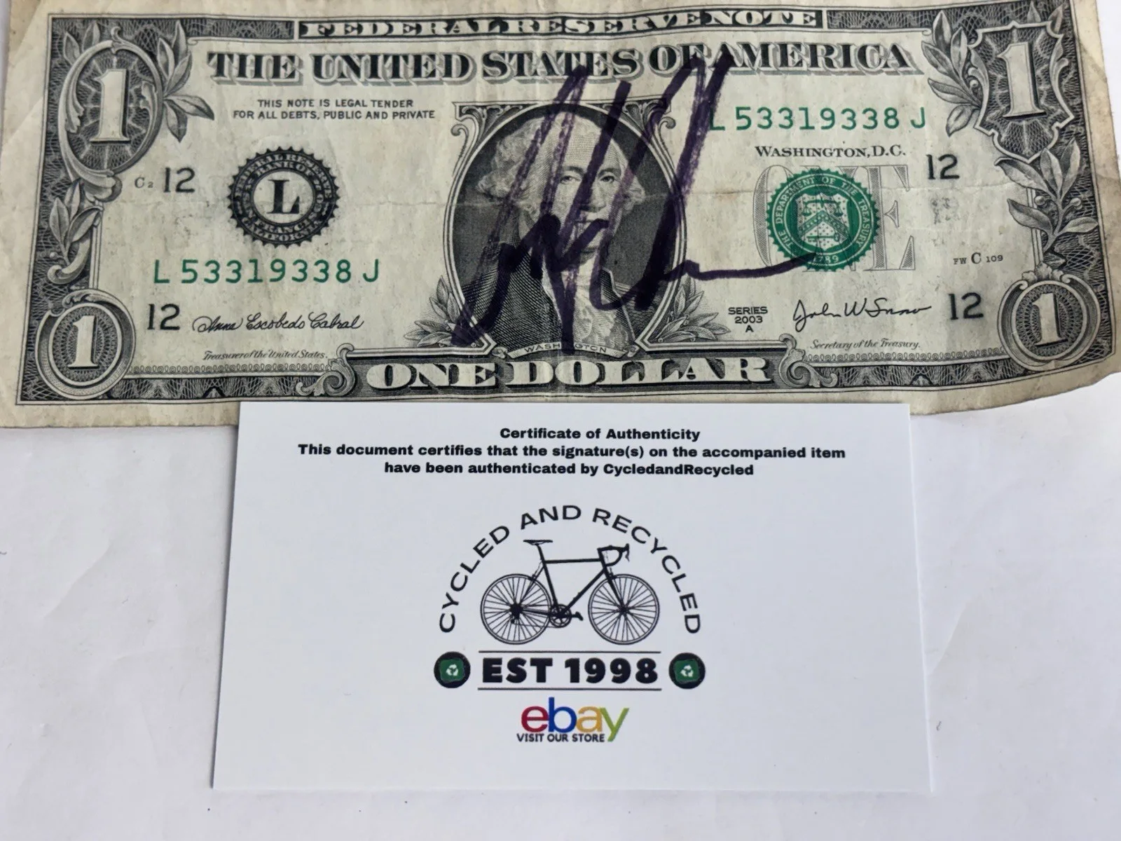 Art Alexakis Signed Dollar Bill Everclear Lead Singer Rare, image 3