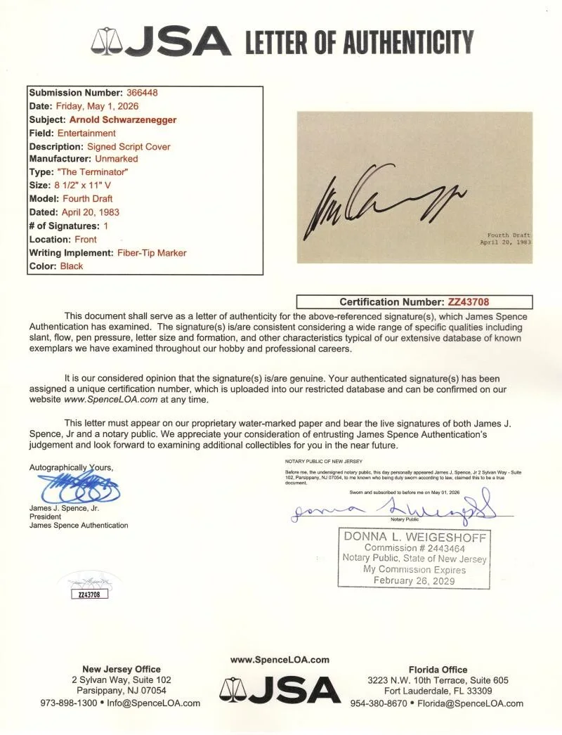 Arnold Schwarzenegger — Arnold Schwarzenegger Signed Autograph The Terminator Script Screenplay JSA COA, image 2