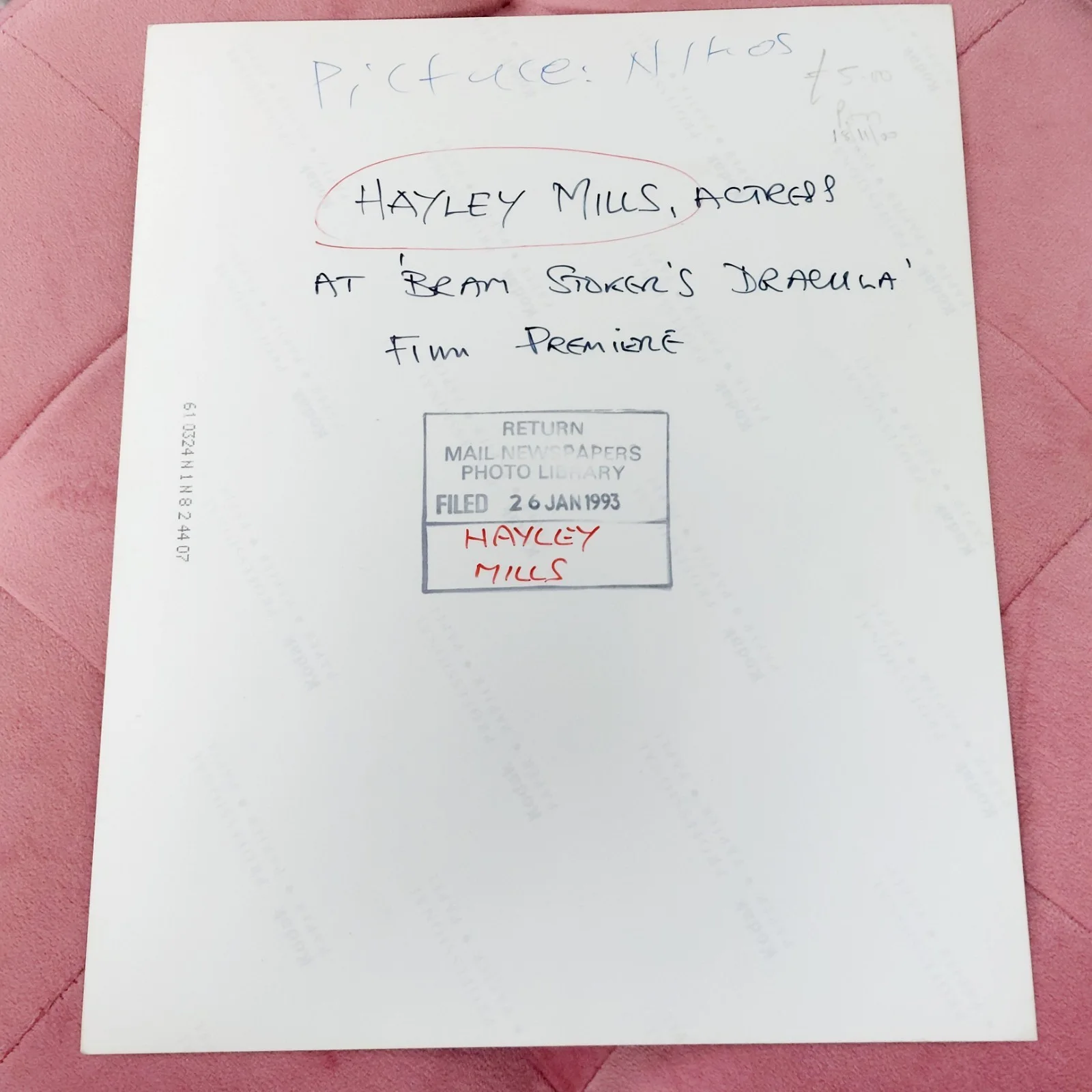 HAYLEY MILLS MARCUS MACLACHLAN Dracula Premiere Original Photo 1993, image 2