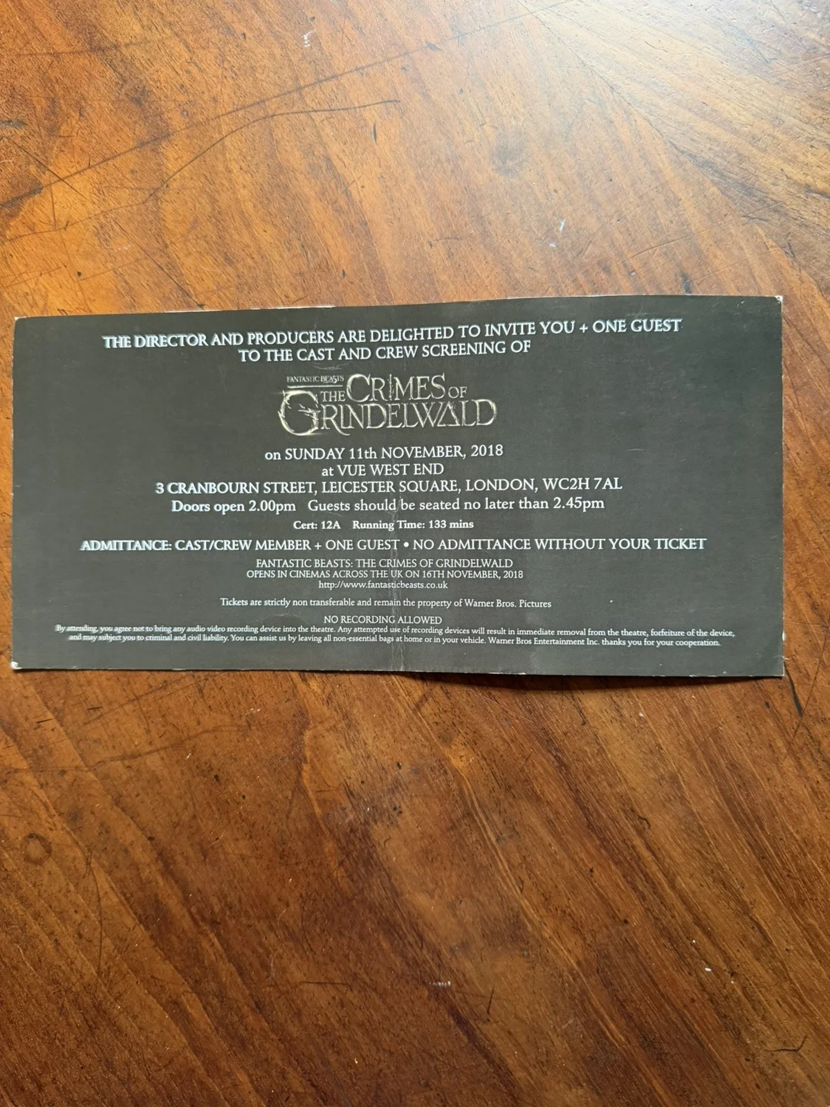 Cast and Crew premiere Ticket., image 2