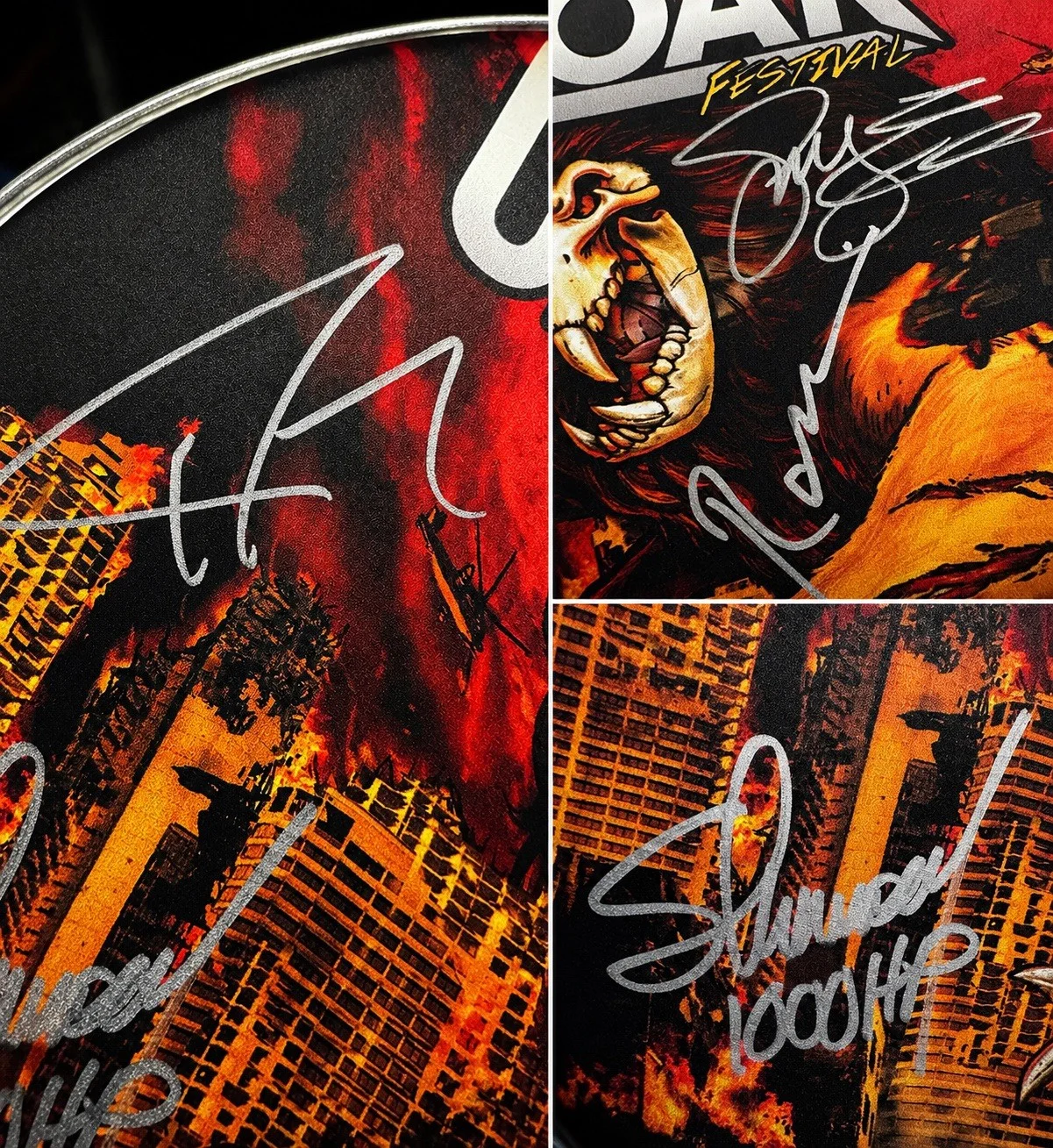 GODSMACK Signed Drumhead - 2014 Uproar Festival - Mint (Full Band), image 2
