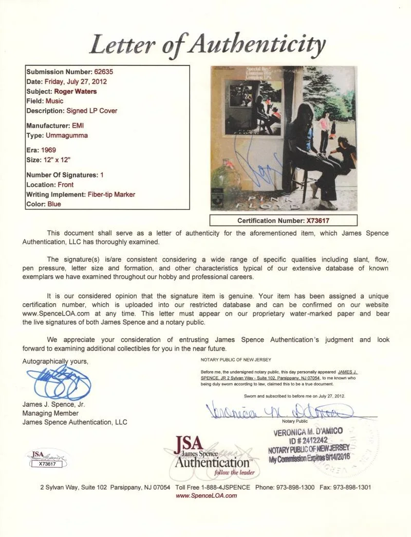 Nick Mason, Roger Waters — Roger Waters & Nick Mason Signed Autograph Ummagumma Album Record - JSA PSA COA, изображение 4