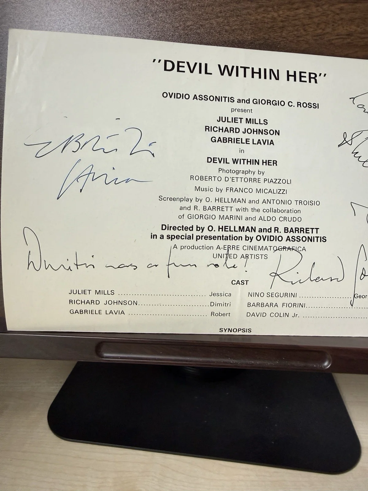 The Devil Within Her Aka Beyond The Door Hand Signed Promo Flyer Exorcist, image 3
