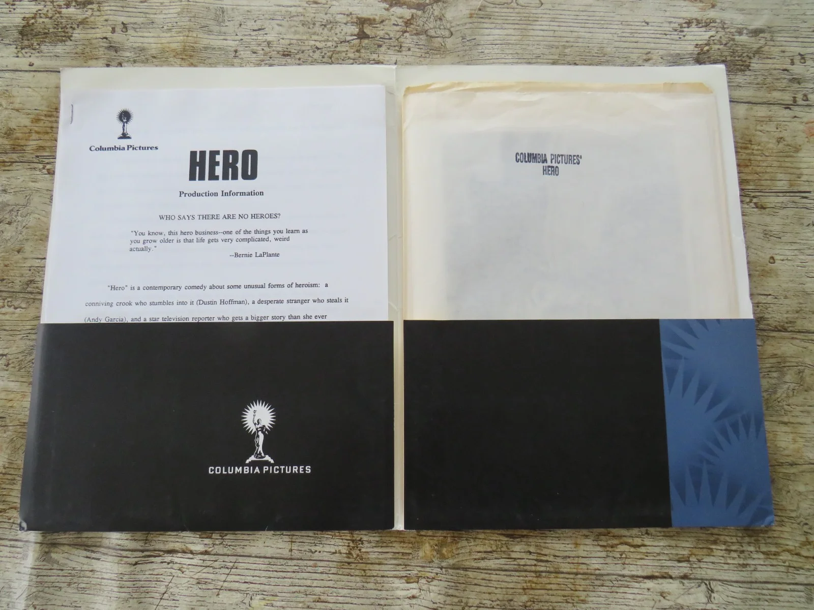 HERO ORIGINAL 1992 CINEMA MOVIE PRESS KIT Dustin Hoffman 6 PHOTOS / PROD INFO, image 2