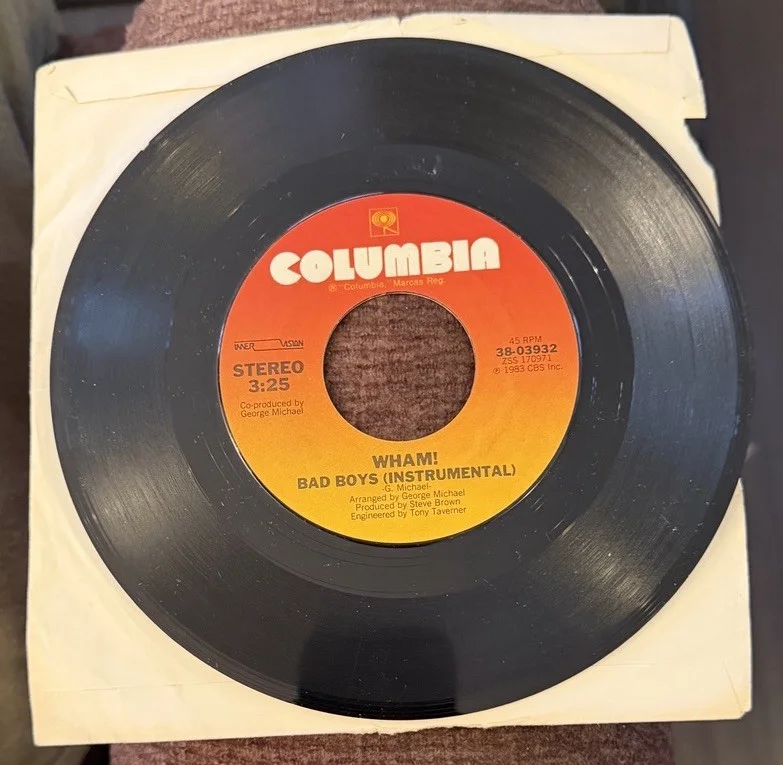 WHAM! "Bad Boys" Signed George Michael Columbia 45 Record Memorabilia. Auto, image 2
