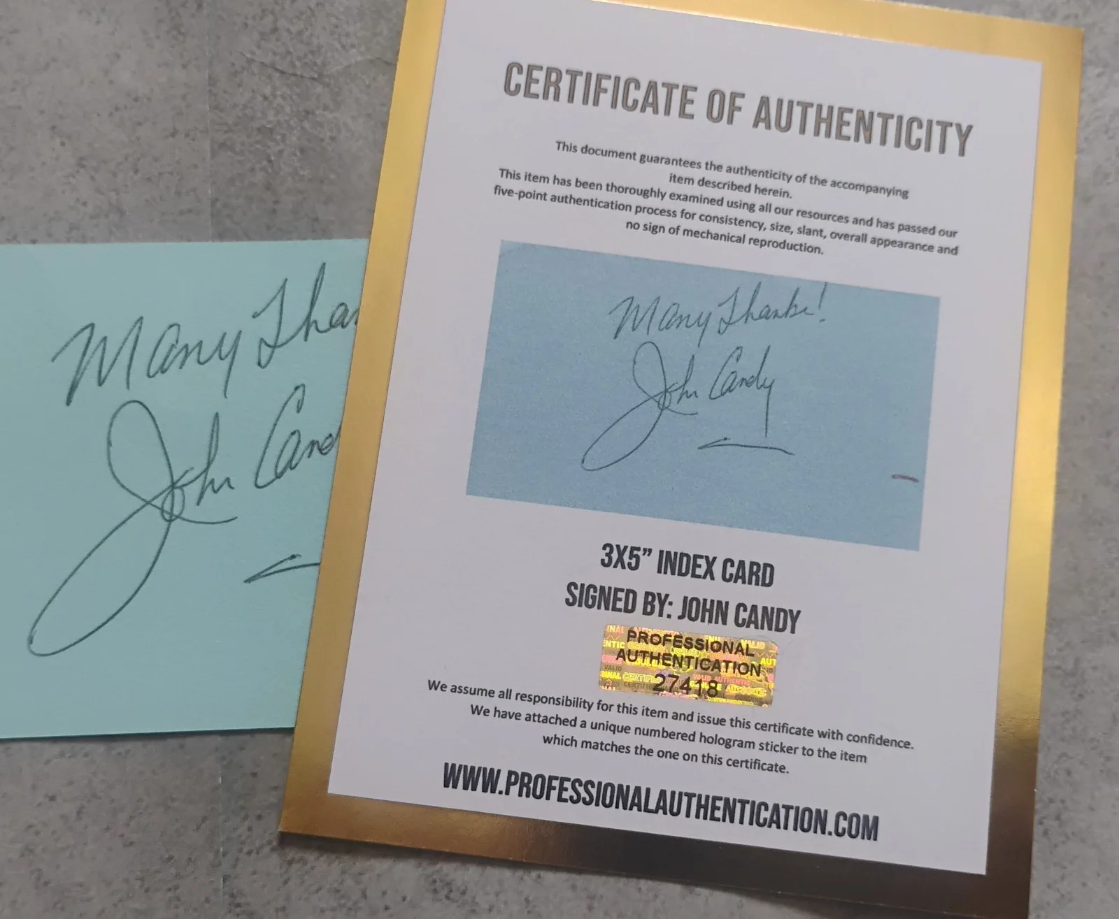 John Candy Hand Signed Index Card COA - NO US TARIFFS, image 5