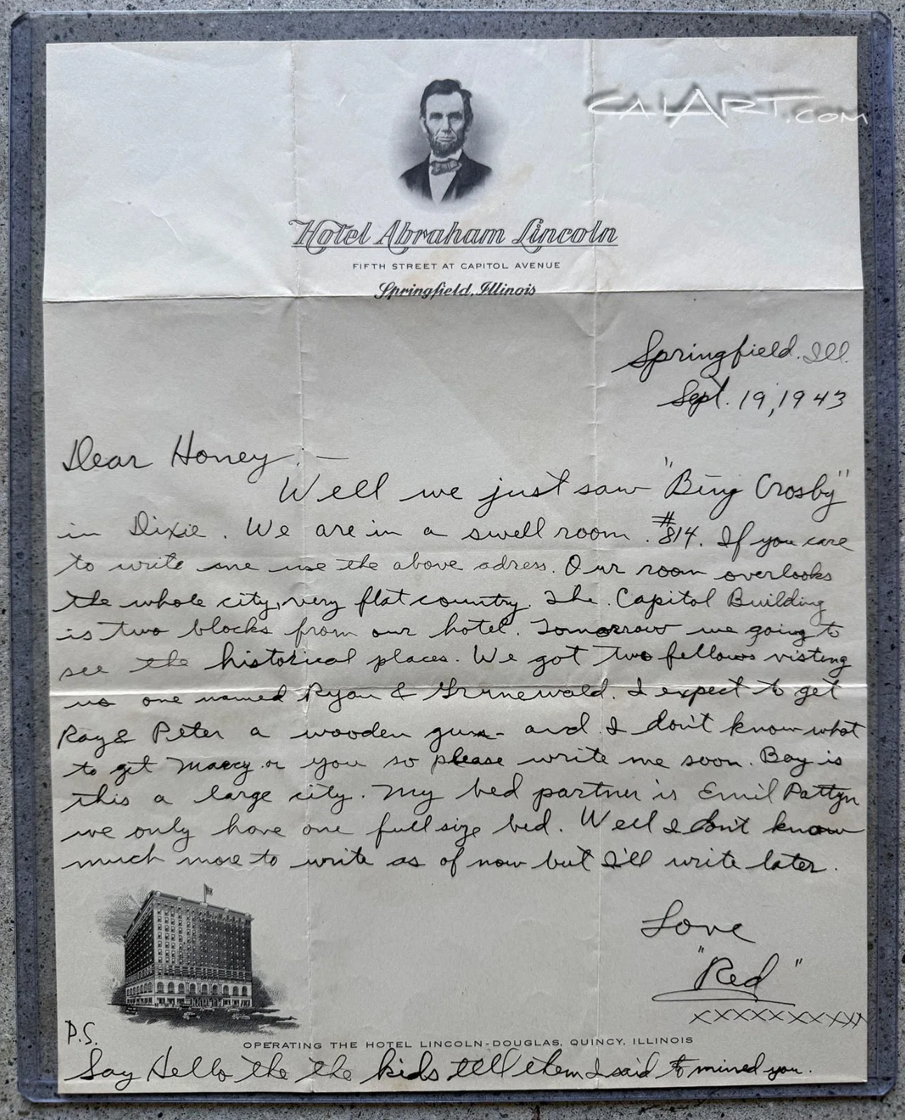 RED SKELTON — 1943 Red Skelton Handwritten Letter Signed "Red" PSA LOA Hotel Abraham Lincoln, image 4