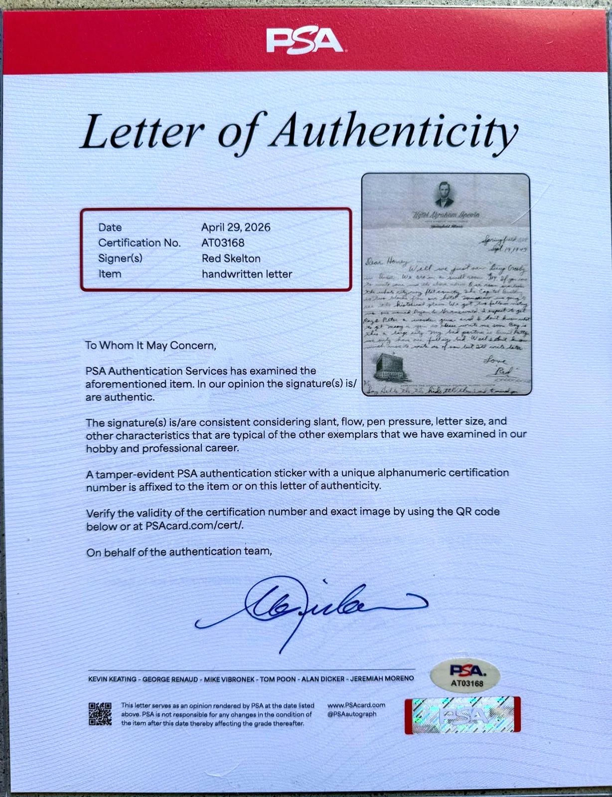 RED SKELTON — 1943 Red Skelton Handwritten Letter Signed "Red" PSA LOA Hotel Abraham Lincoln, image 5
