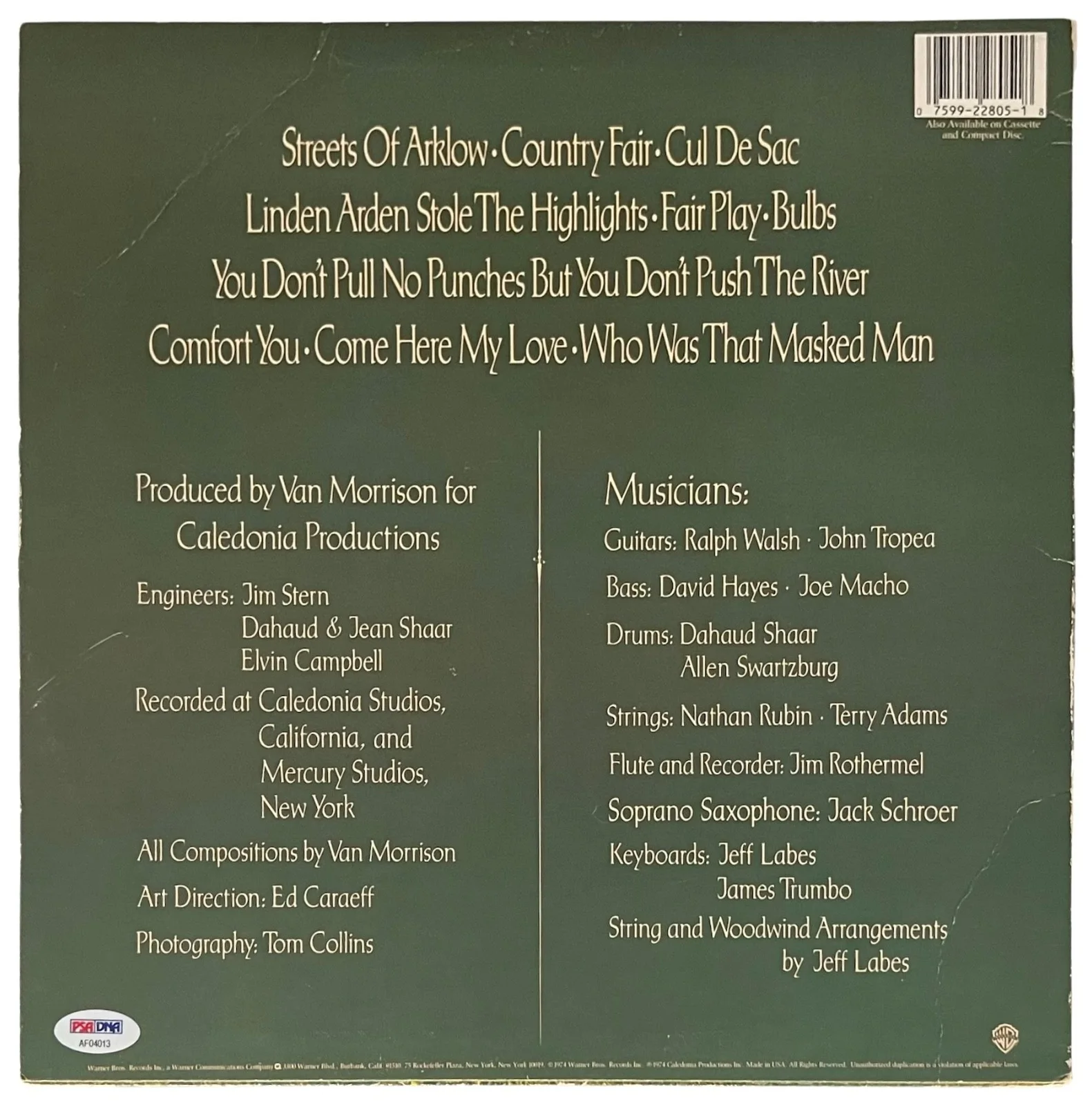 VAN MORRISON SIGNED VEEDON FLEECE VINYL RECORD PSA LOA AF04013, image 2