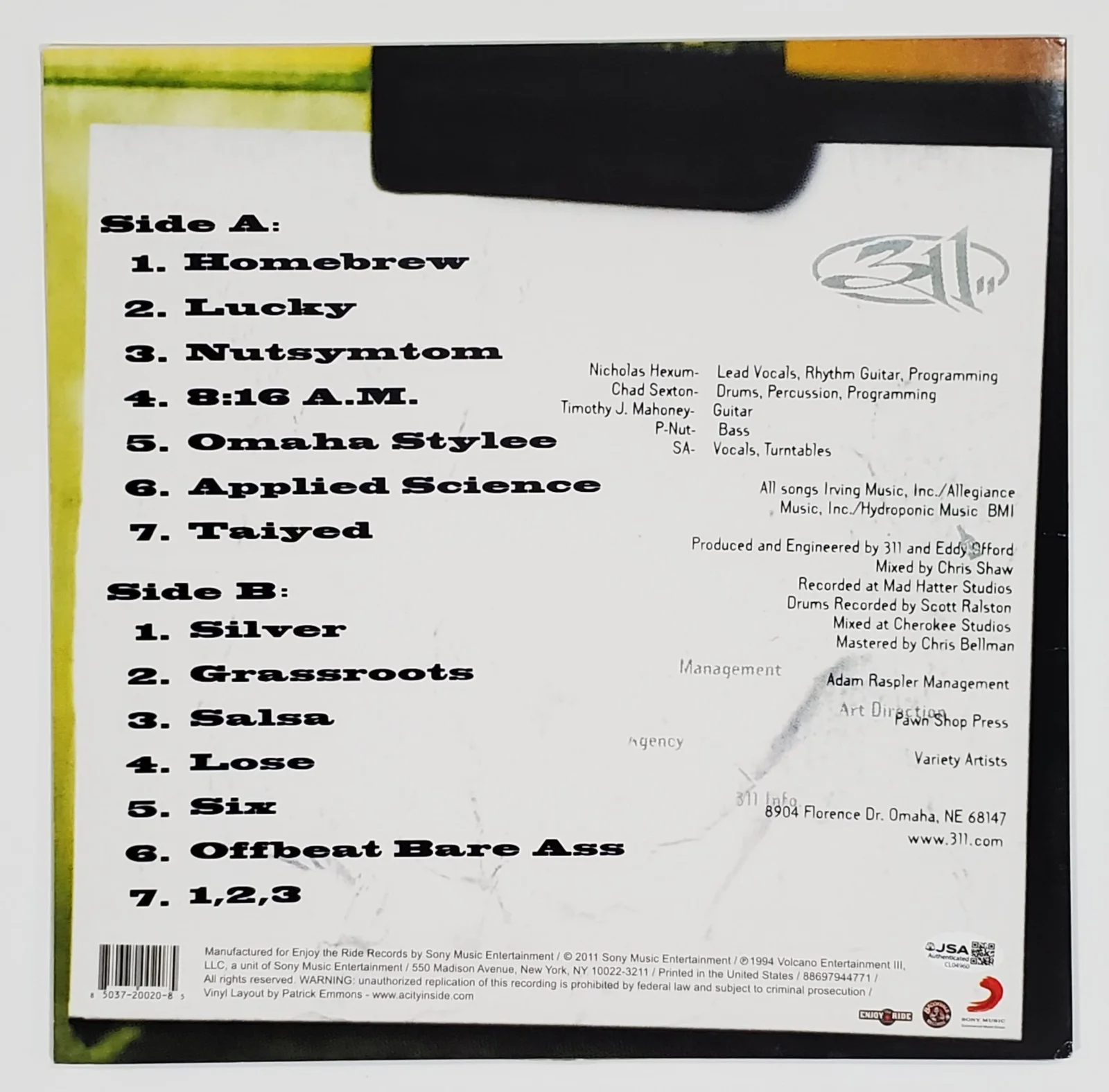311 BAND SIGNED GRASSROOTS LP VINYL RECORD ALBUM W/JSA CERT NICK HEXUM, изображение 2