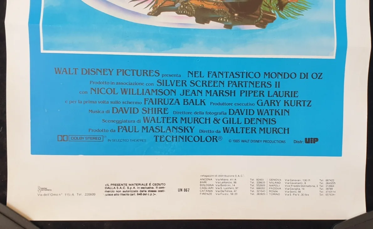 Original Italian OZ Poster 34x70 Walt Disney Fairuza Balk Walter Murch, изображение 2