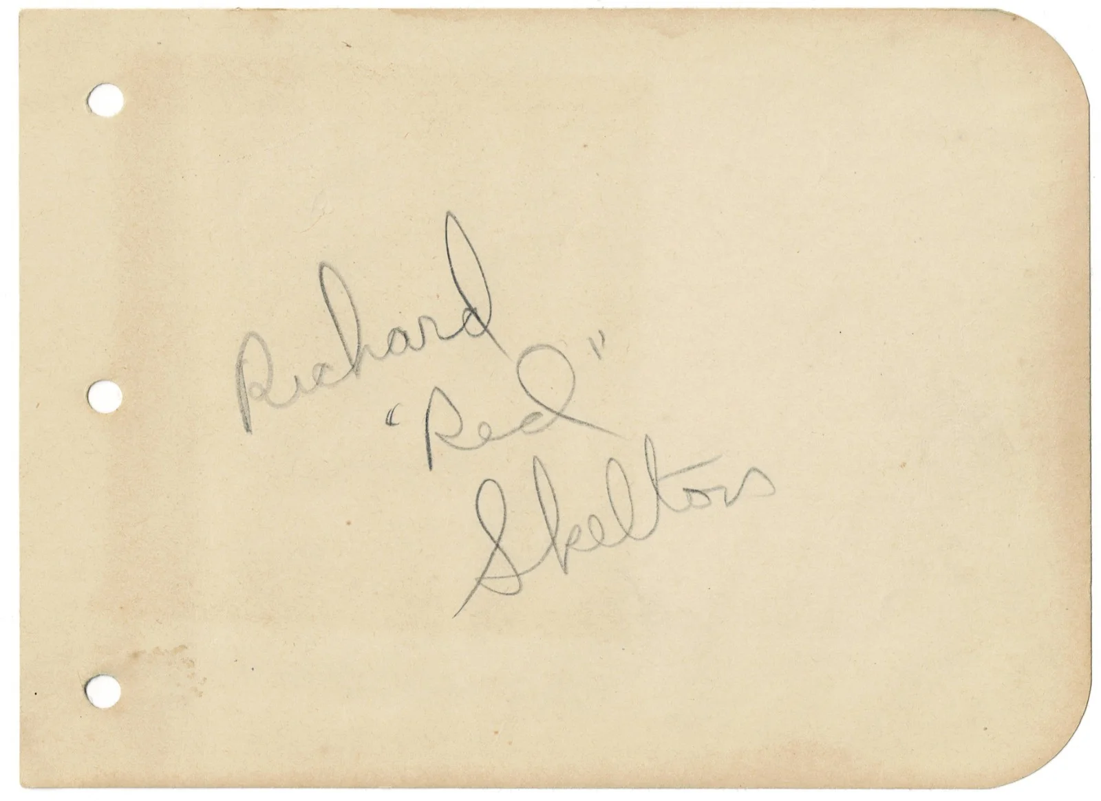 Red Skelton — Richard Red Skelton Early Vintage Signed Autograph Page - Rare Full Signature, image 2