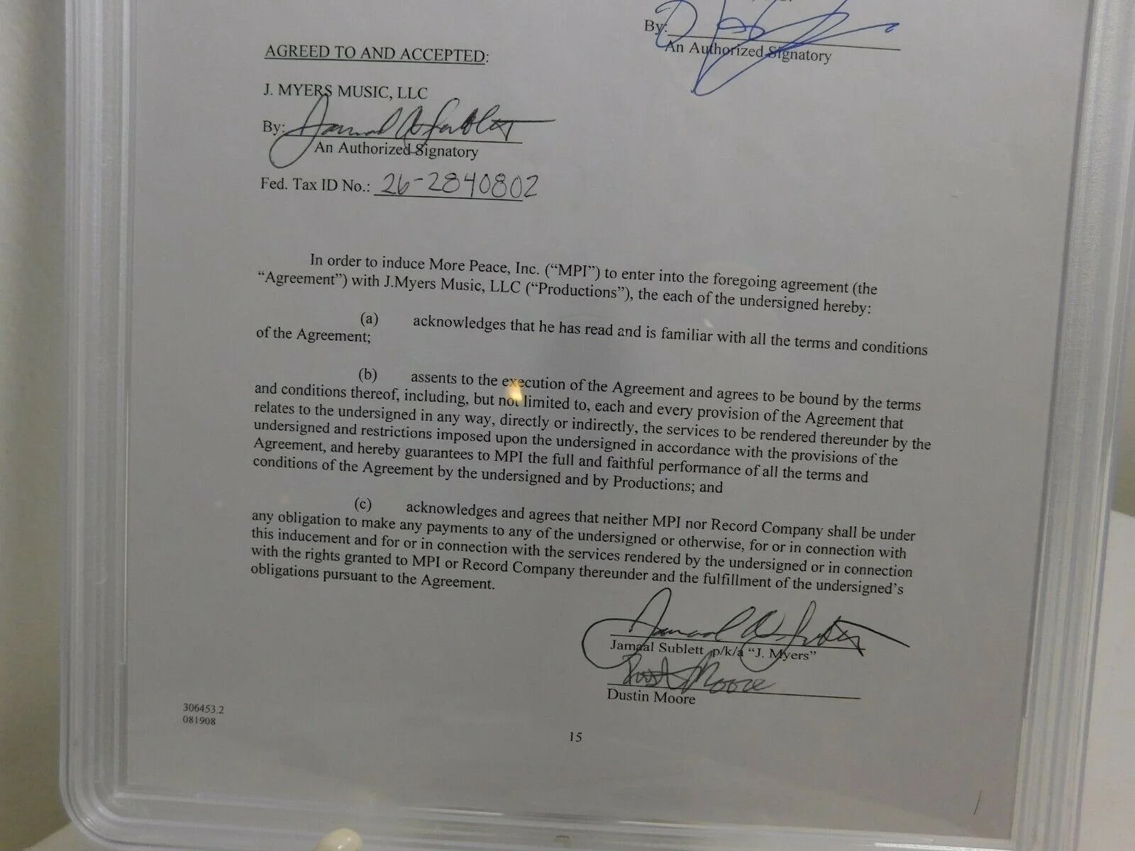 Signed NAS Record Contract Page PSA Encapsulated Rap Legend w/ J. Myers Rapper A, изображение 3