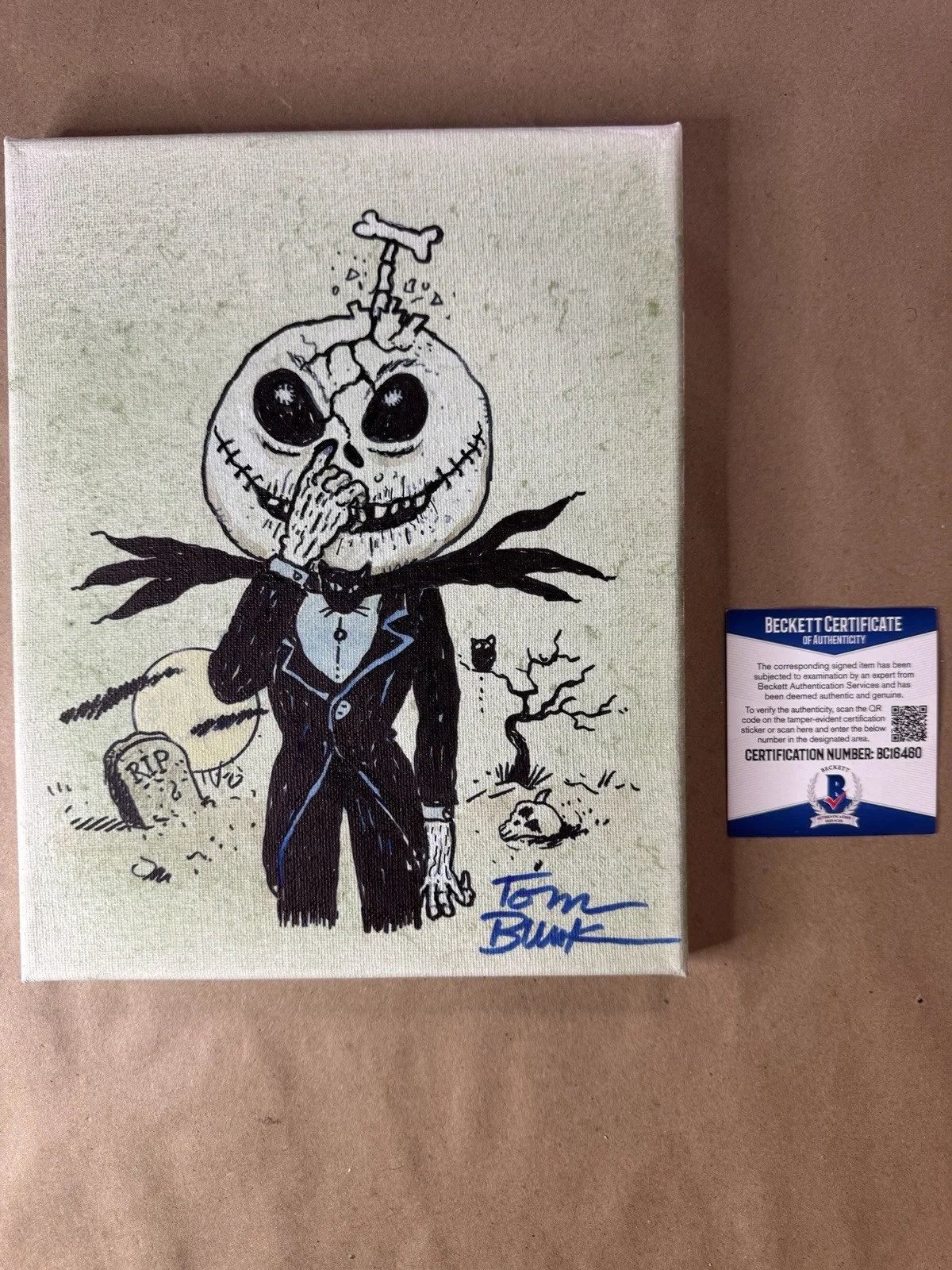 Tom Bunk — Tom Bunk Sketched Garbage Pail Kids 8"x10" Canvas Jack Skellington NBC BAS COA