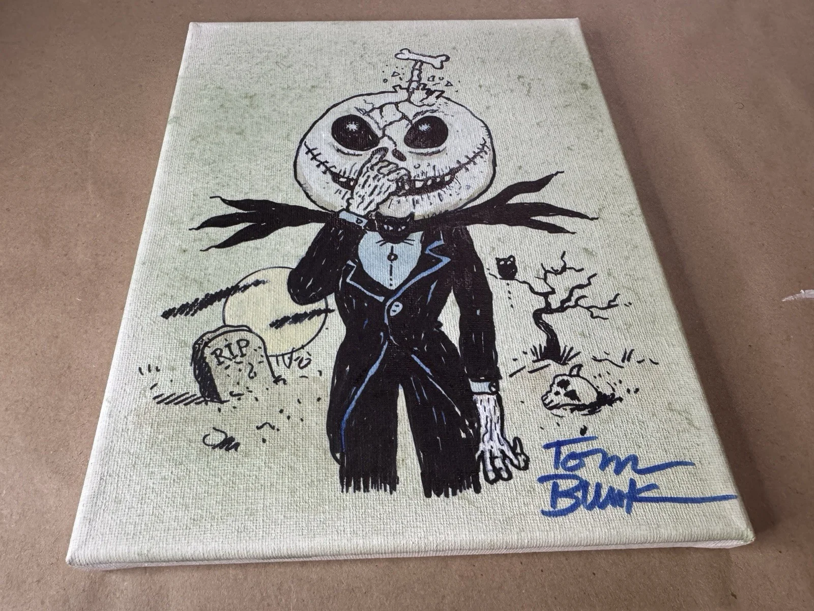 Tom Bunk — Tom Bunk Sketched Garbage Pail Kids 8"x10" Canvas Jack Skellington NBC BAS COA, image 3