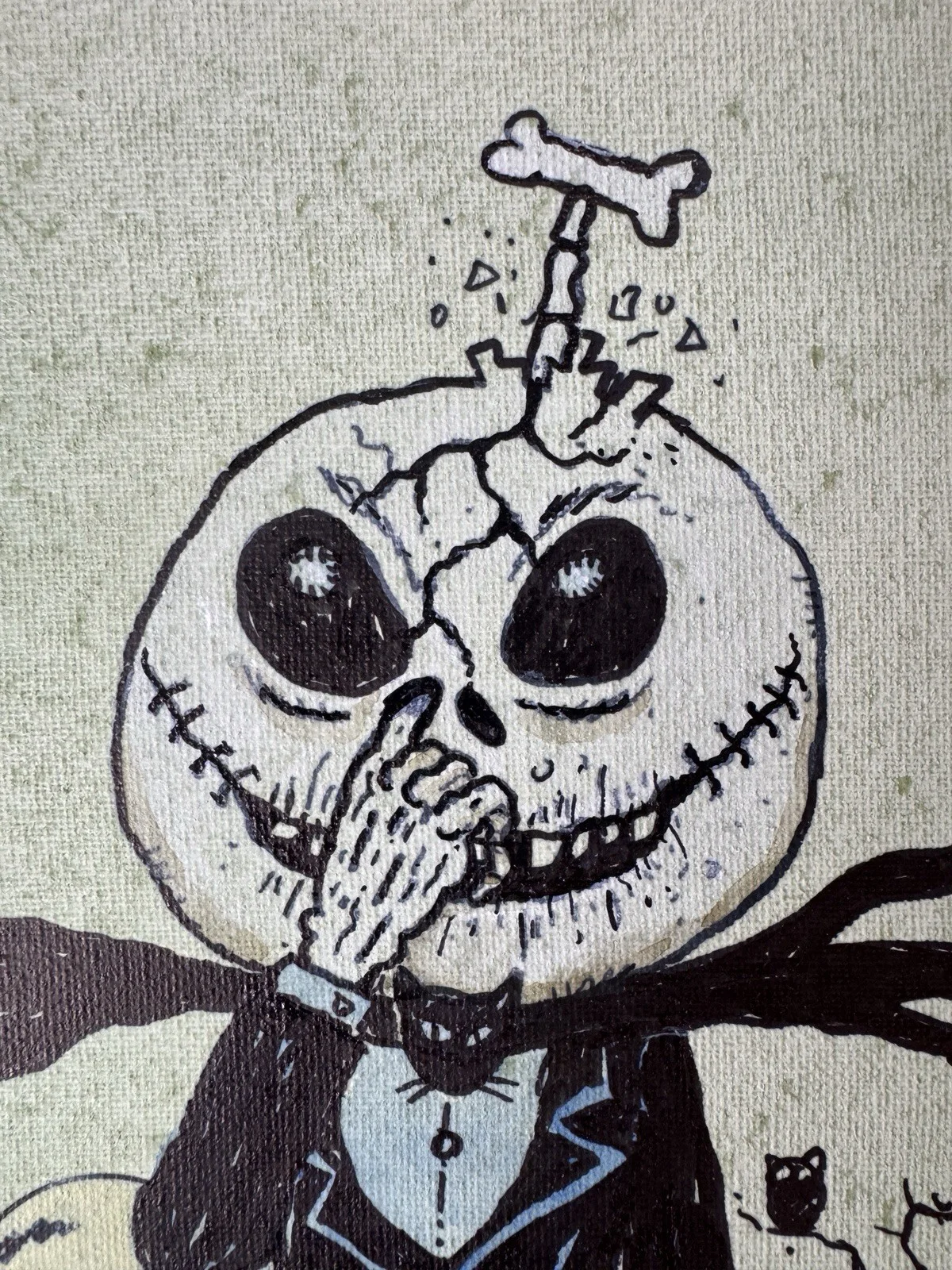 Tom Bunk — Tom Bunk Sketched Garbage Pail Kids 8"x10" Canvas Jack Skellington NBC BAS COA, image 4