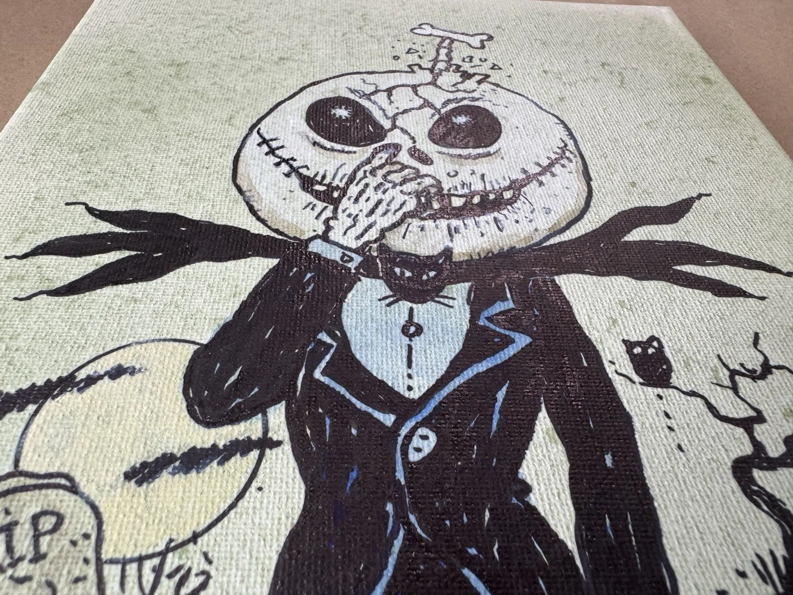 Tom Bunk — Tom Bunk Sketched Garbage Pail Kids 8"x10" Canvas Jack Skellington NBC BAS COA, image 5
