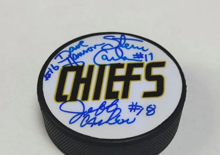 THE HANSON BROTHERS — Slapshot Movie Hockey Puck Triple-Signed -THE 3 HANSON BROTHERS! The Chiefs AUTO, изображение 2