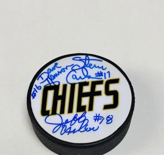 THE HANSON BROTHERS — Slapshot Movie Hockey Puck Triple-Signed -THE 3 HANSON BROTHERS! The Chiefs AUTO, изображение 3