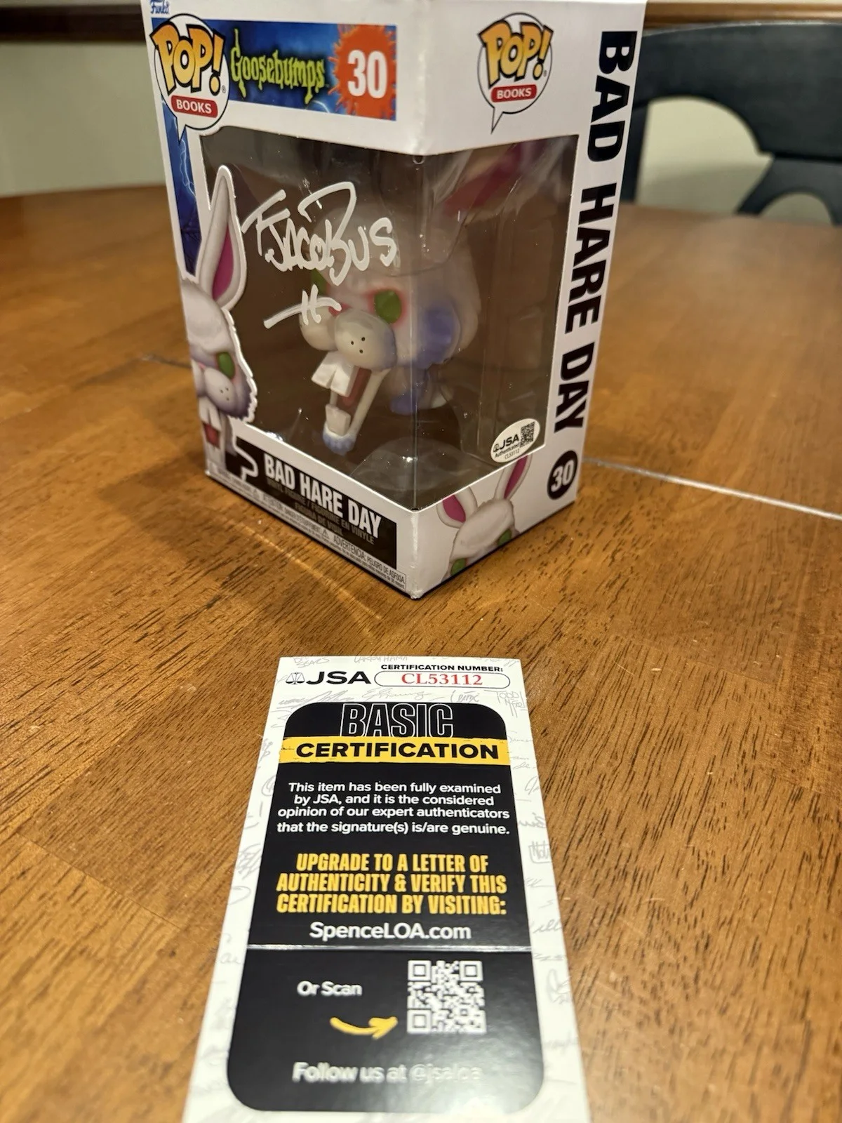 TIM JACOBUS — TIM JACOBUS SIGNED Bad Hare Day POP FUNKO GOOSEBUMPS JSA COA CL53112