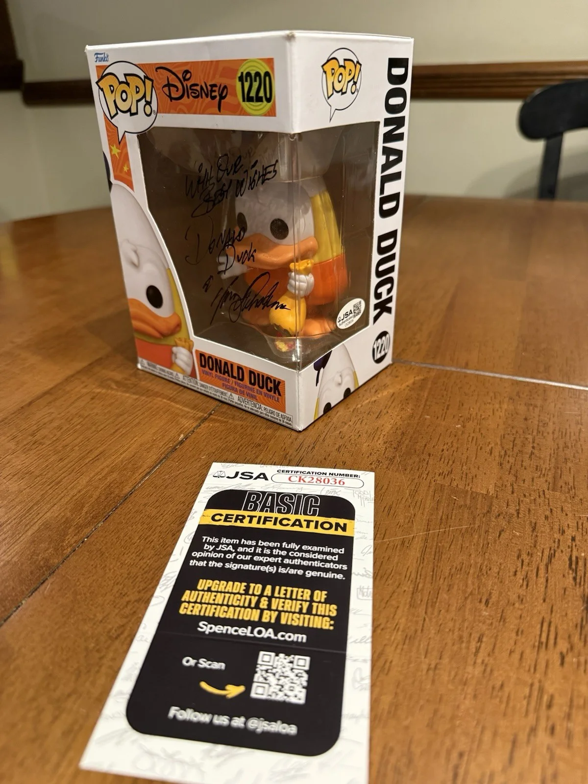 Tony Anselmo — Tony Anselmo Signed Disney Halloween 1220 Donald Duck Funko POP! JSA- CK28036