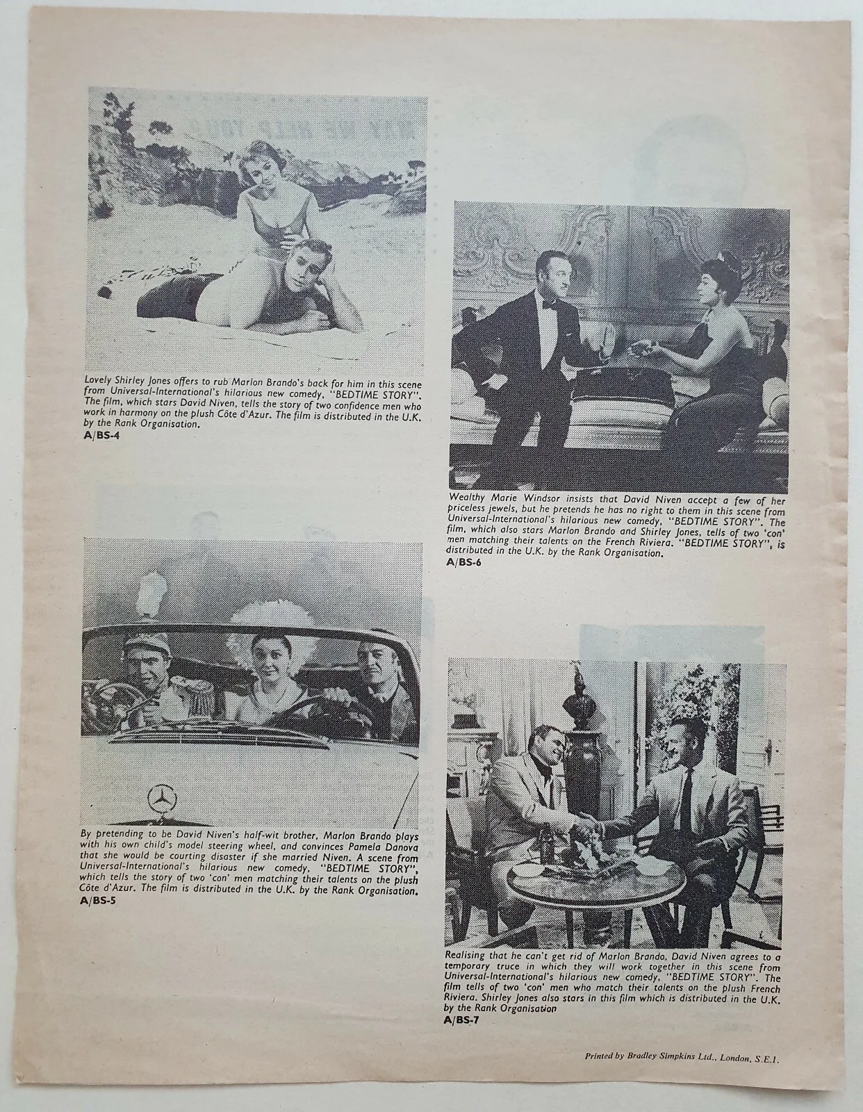 MARLON BRANDO - BEDTIME STORY - VINTAGE 1964 PRESS INFO BOOKLET - DAVID NIVEN, изображение 3